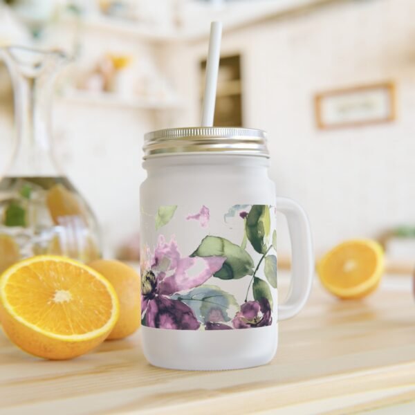 Vintage Purple Floral Mason Jar Glass Mug