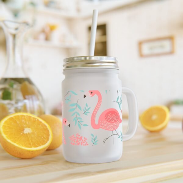 Pink Tropical Flamingo Mason Jar Glass