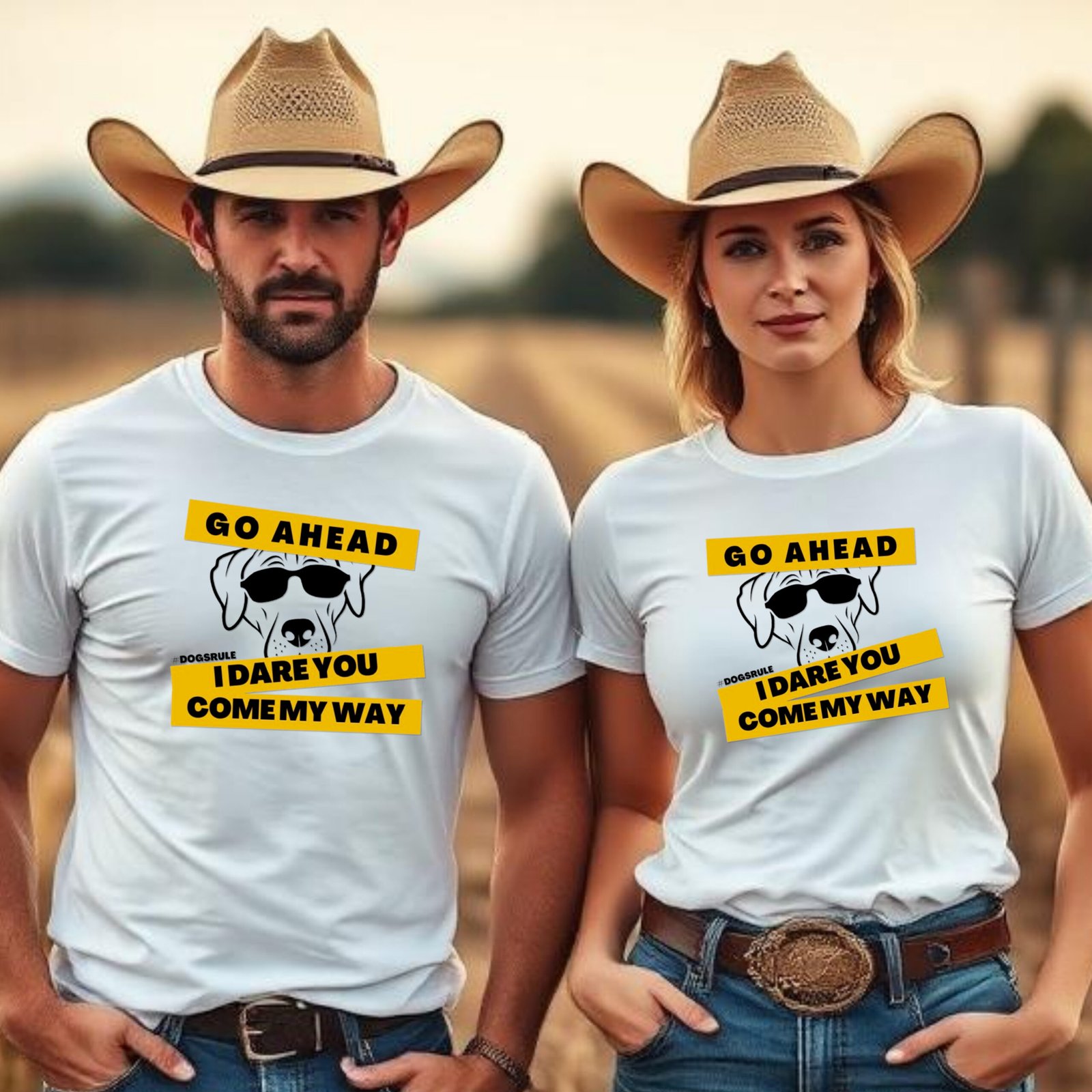 "Go Ahead I Dare You Come My Way" #Dogsrule Sunglasses Pup Unisex T-Shirt