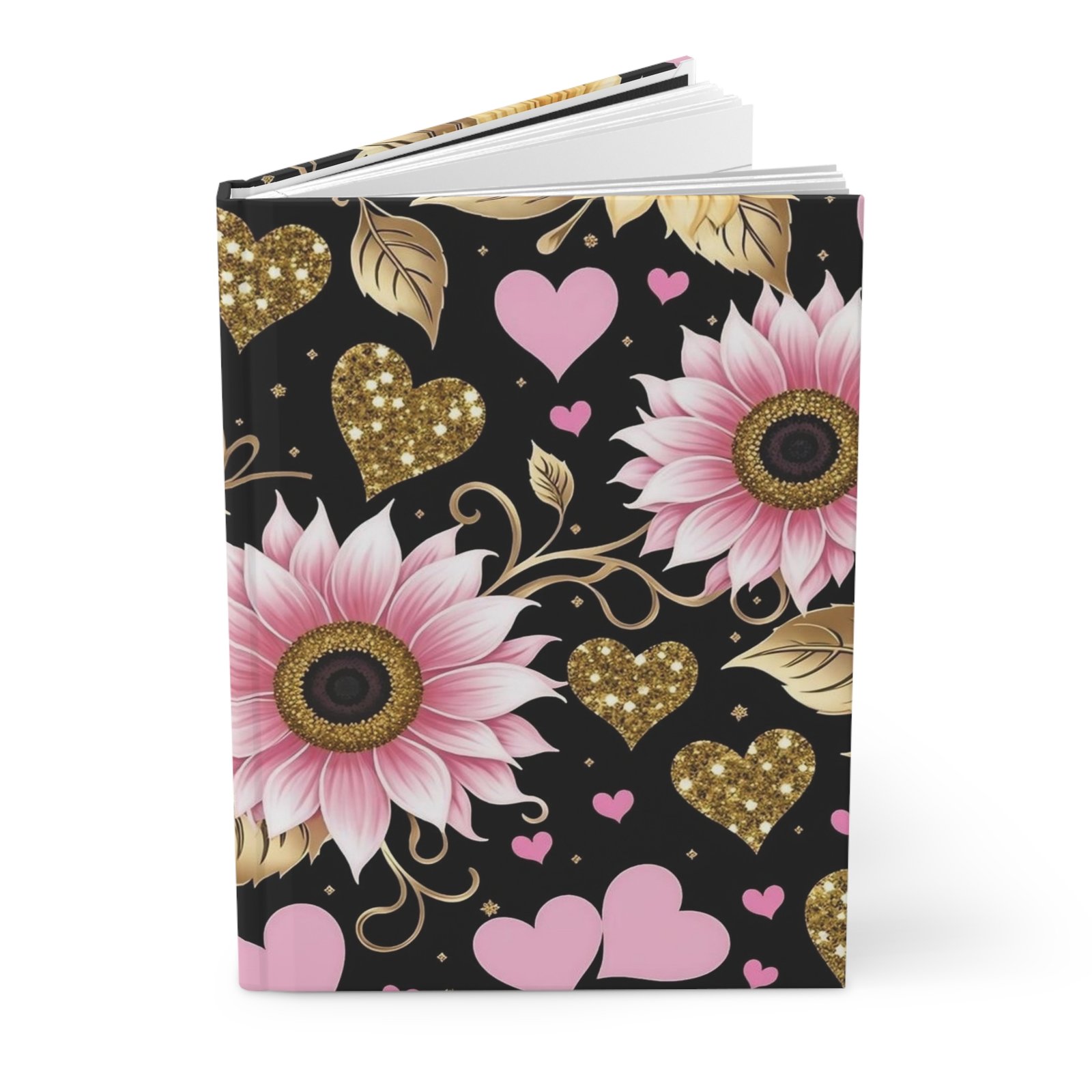 Floral Pink & Glitter Gold Hearts Hardcover Journal - Image 4
