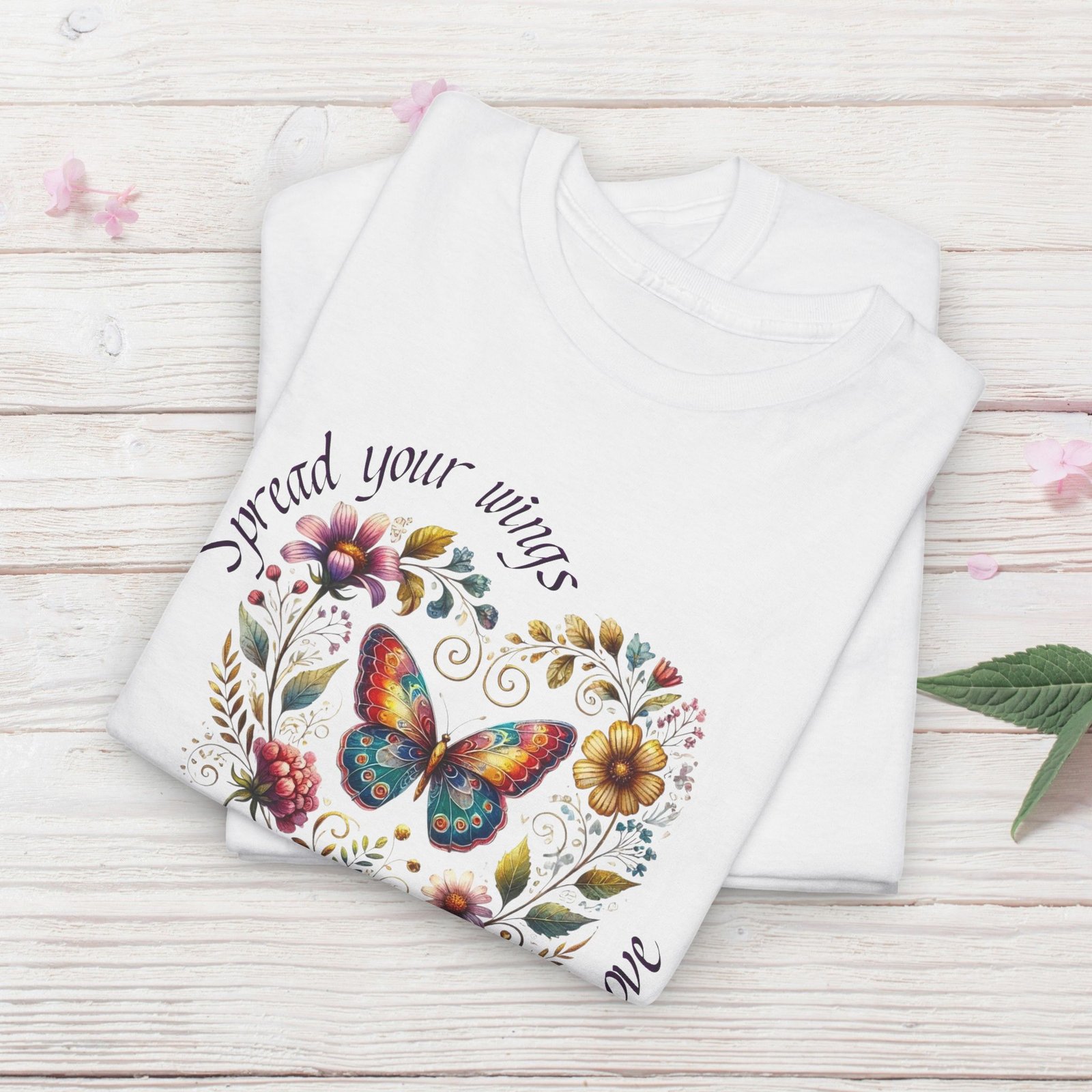 "Spread your Wings, Spread Love" Floral Butterfly T-Shirt - Image 2