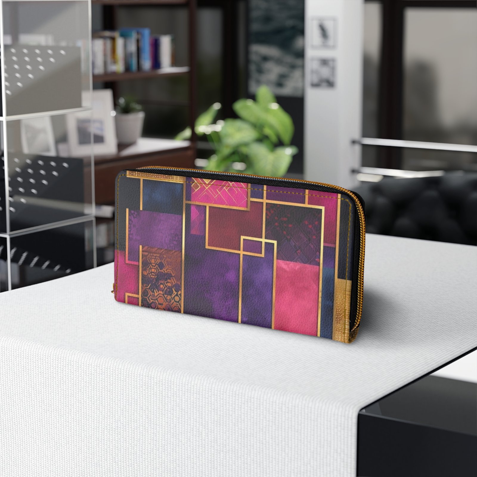 Boho Multi Color Geometric Patchwork Zipper Wallet - Image 5