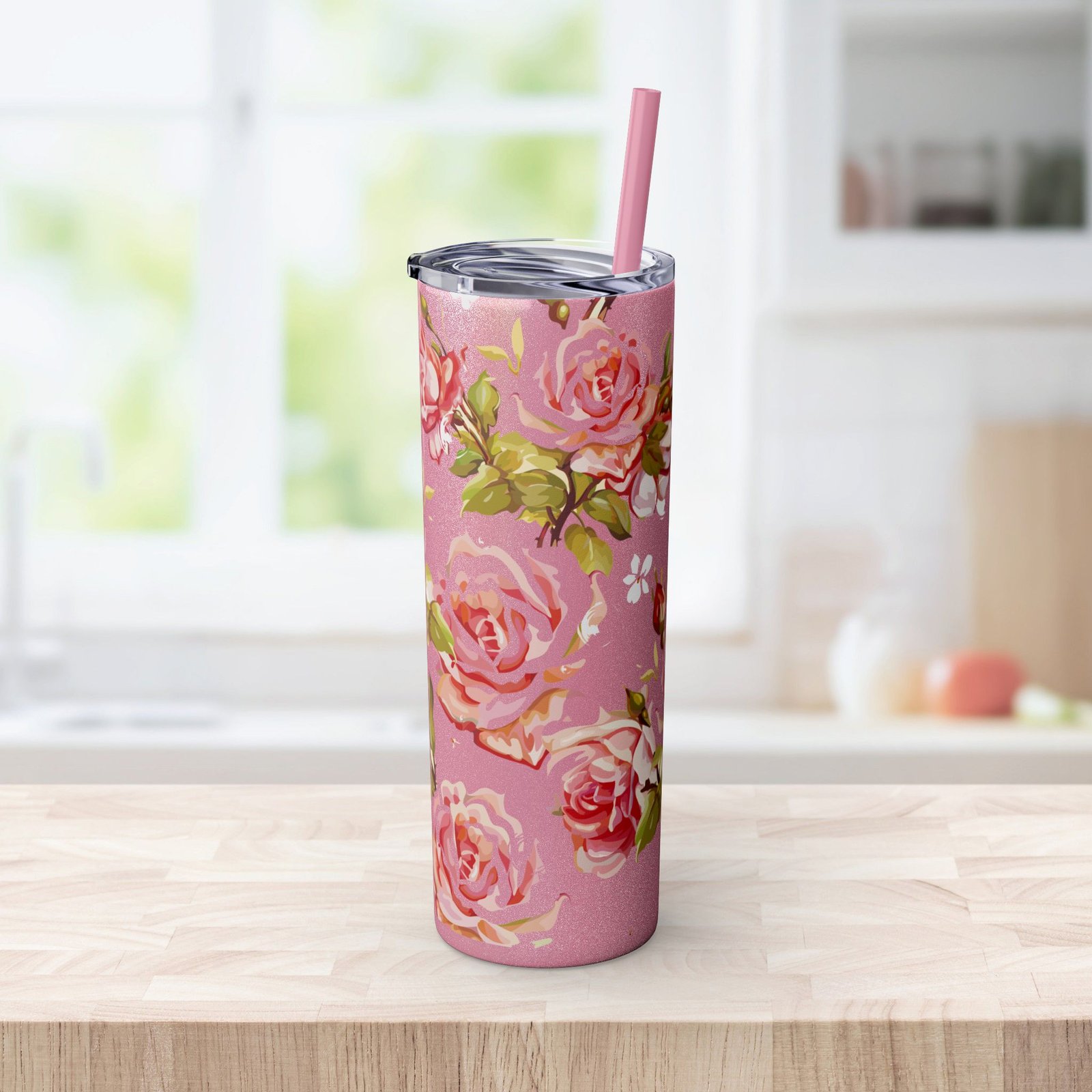 Glitter Rose Skinny Tumbler, 20oz - Multiple Colors - Image 2