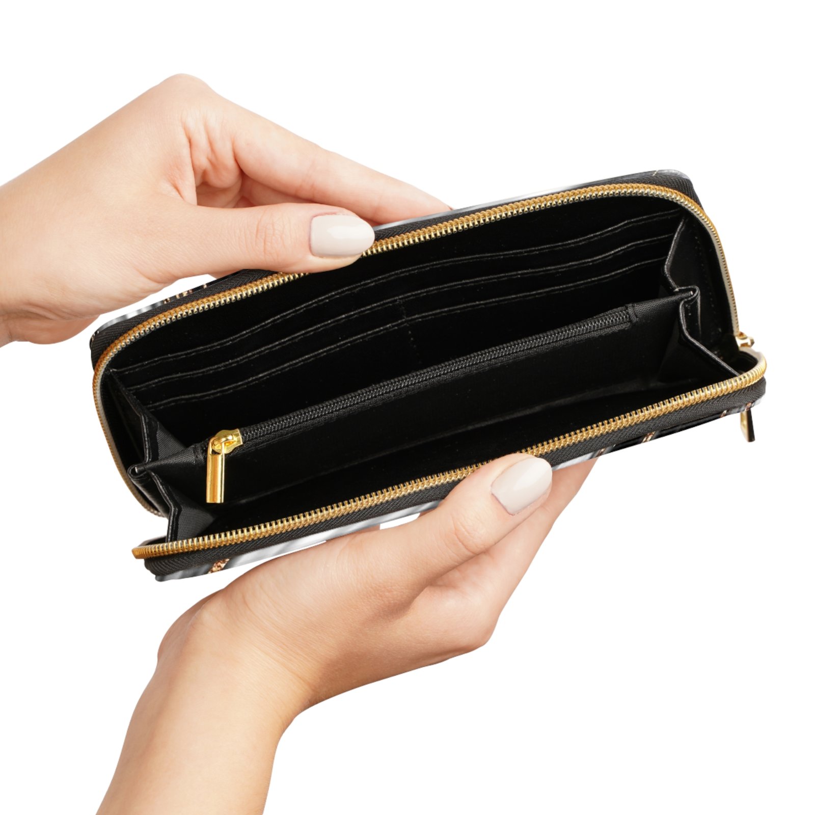 Marble Swirl Black, White & Gold Zipper Wallet - Image 2