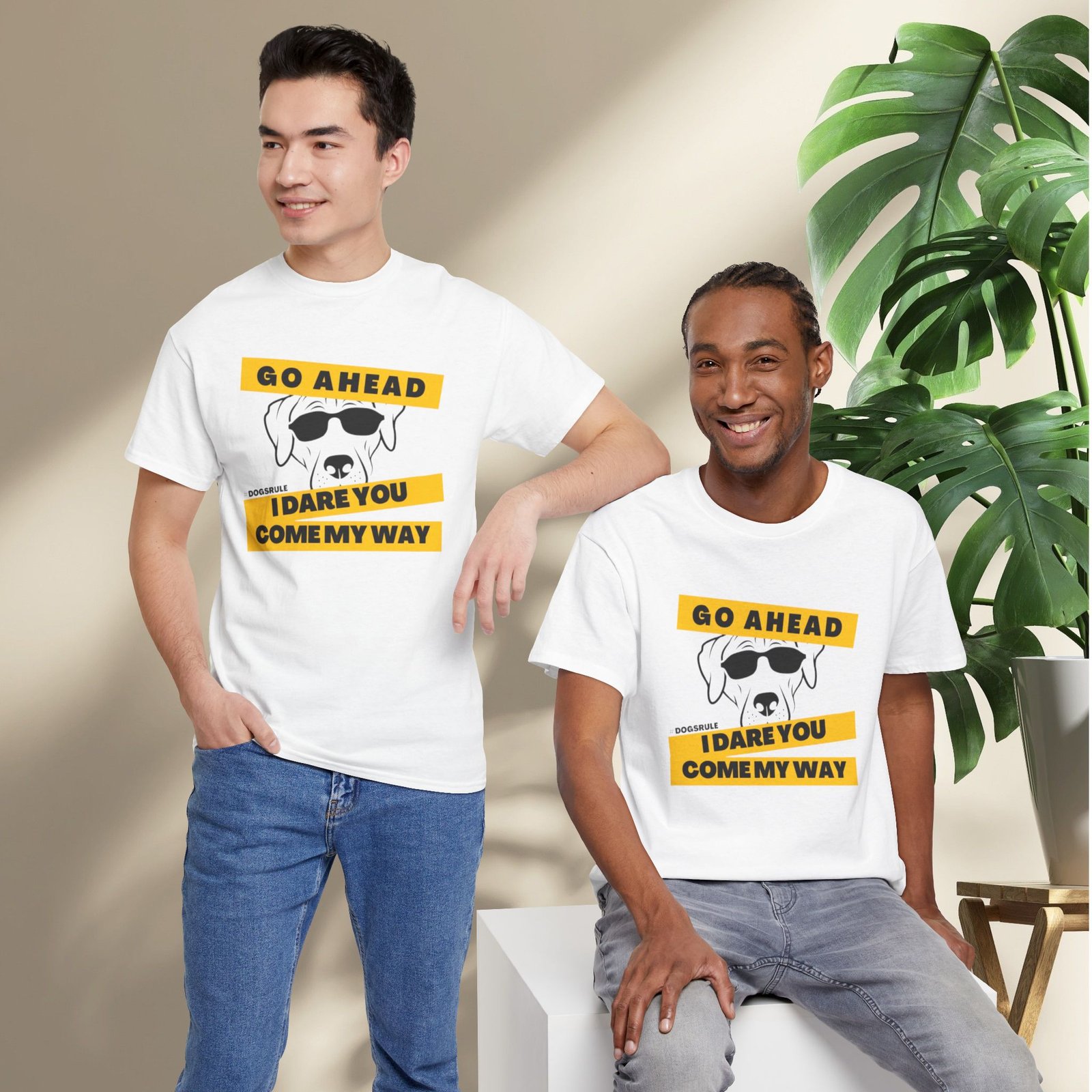 "Go Ahead I Dare You Come My Way" #Dogsrule Sunglasses Pup Unisex T-Shirt - Image 6