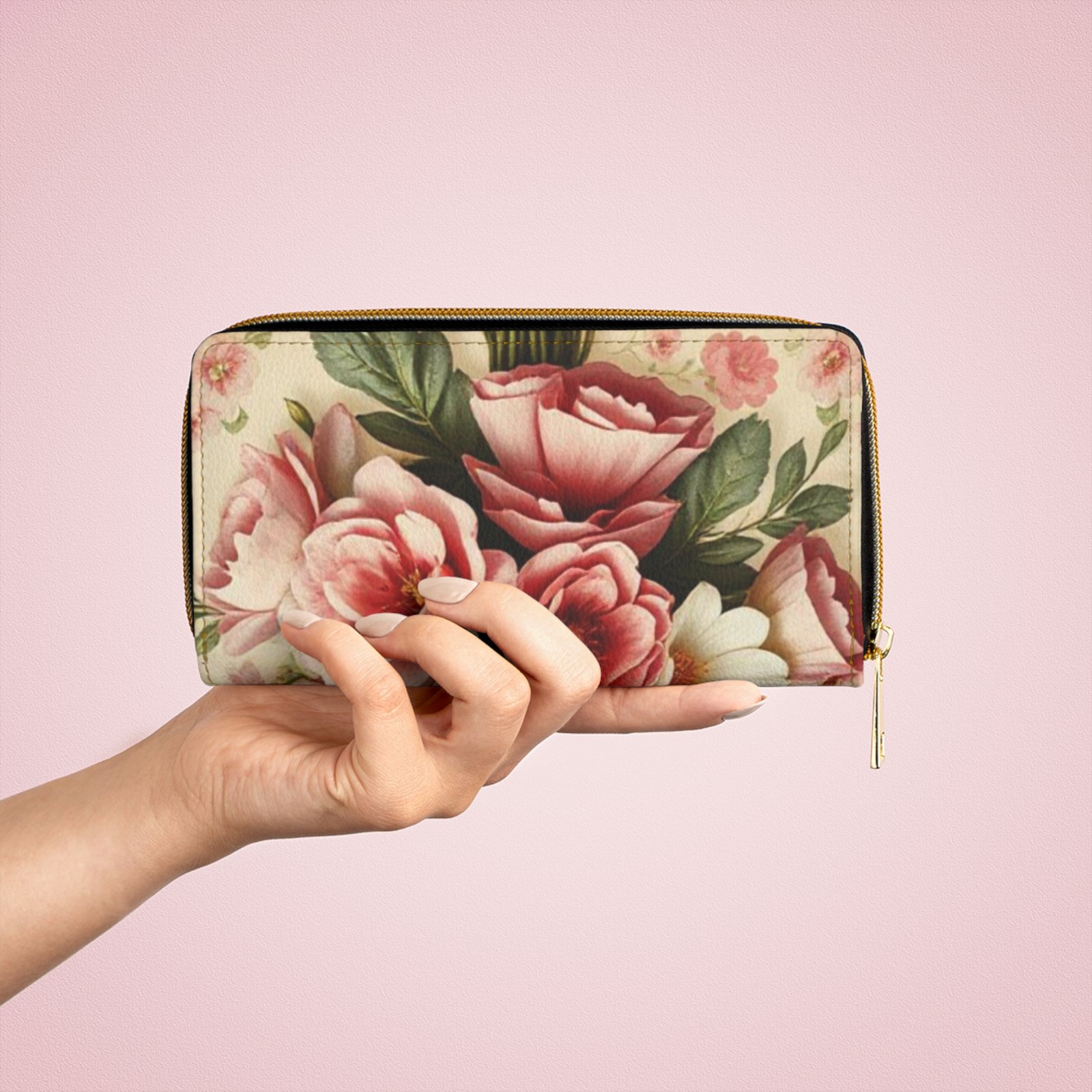 Vintage Pink Floral Bouquet Zipper Wallet - Image 4