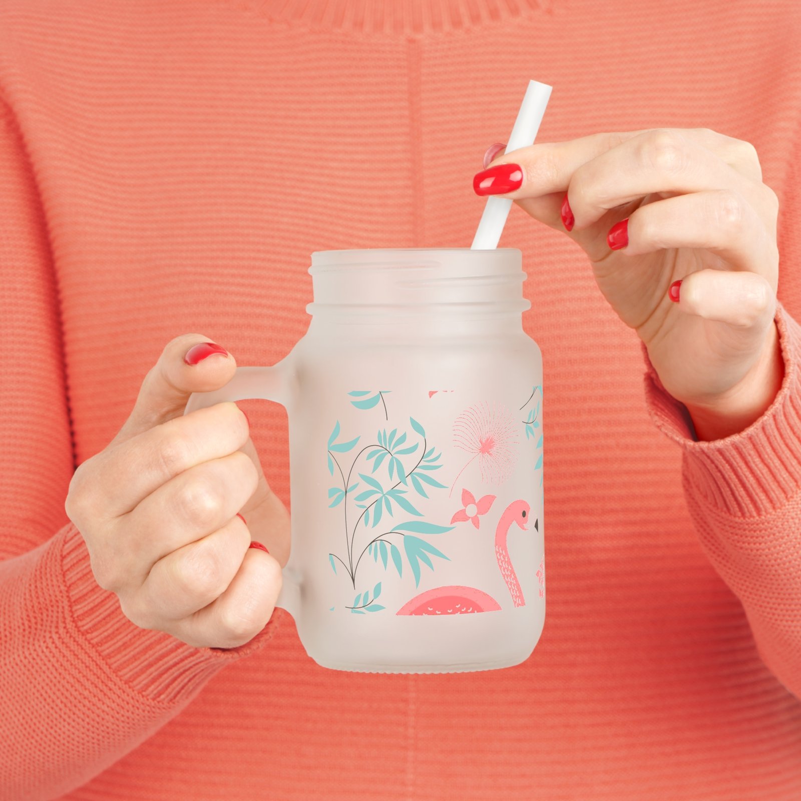 Pink Tropical Flamingo Mason Jar Glass - Image 5