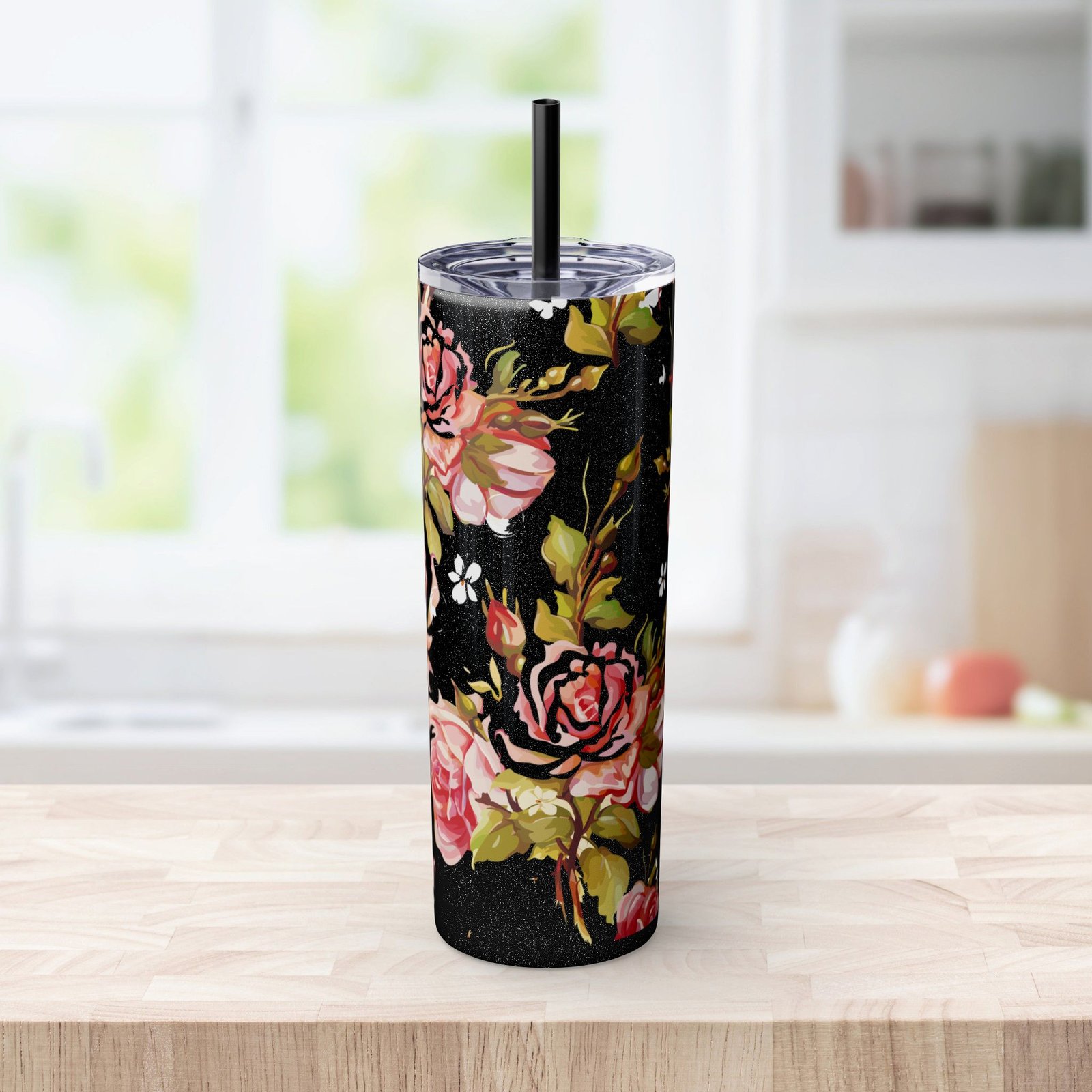 Glitter Rose Skinny Tumbler, 20oz - Multiple Colors - Image 22