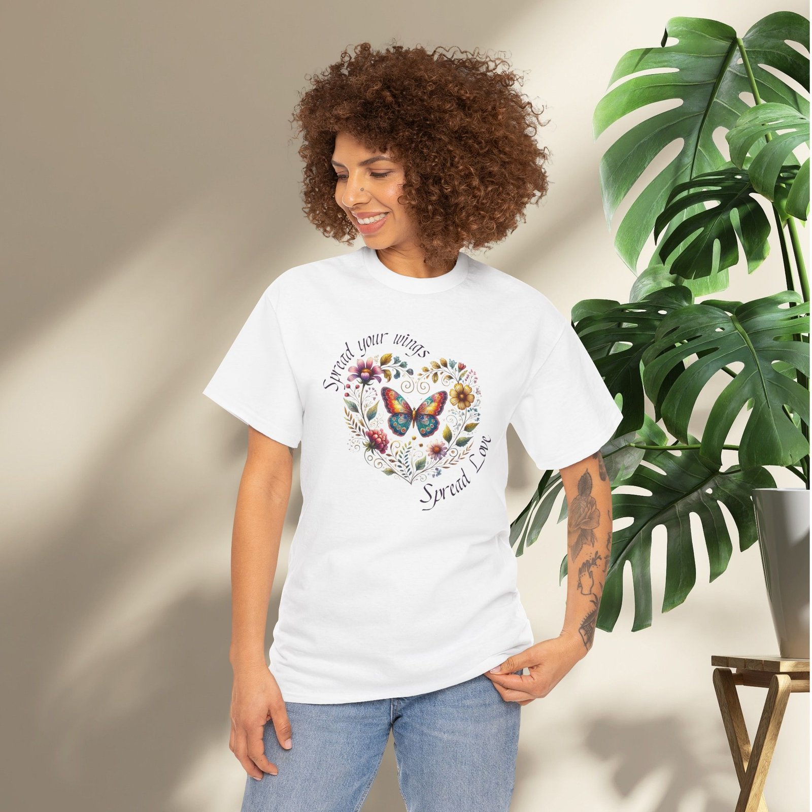 "Spread your Wings, Spread Love" Floral Butterfly T-Shirt - Image 3