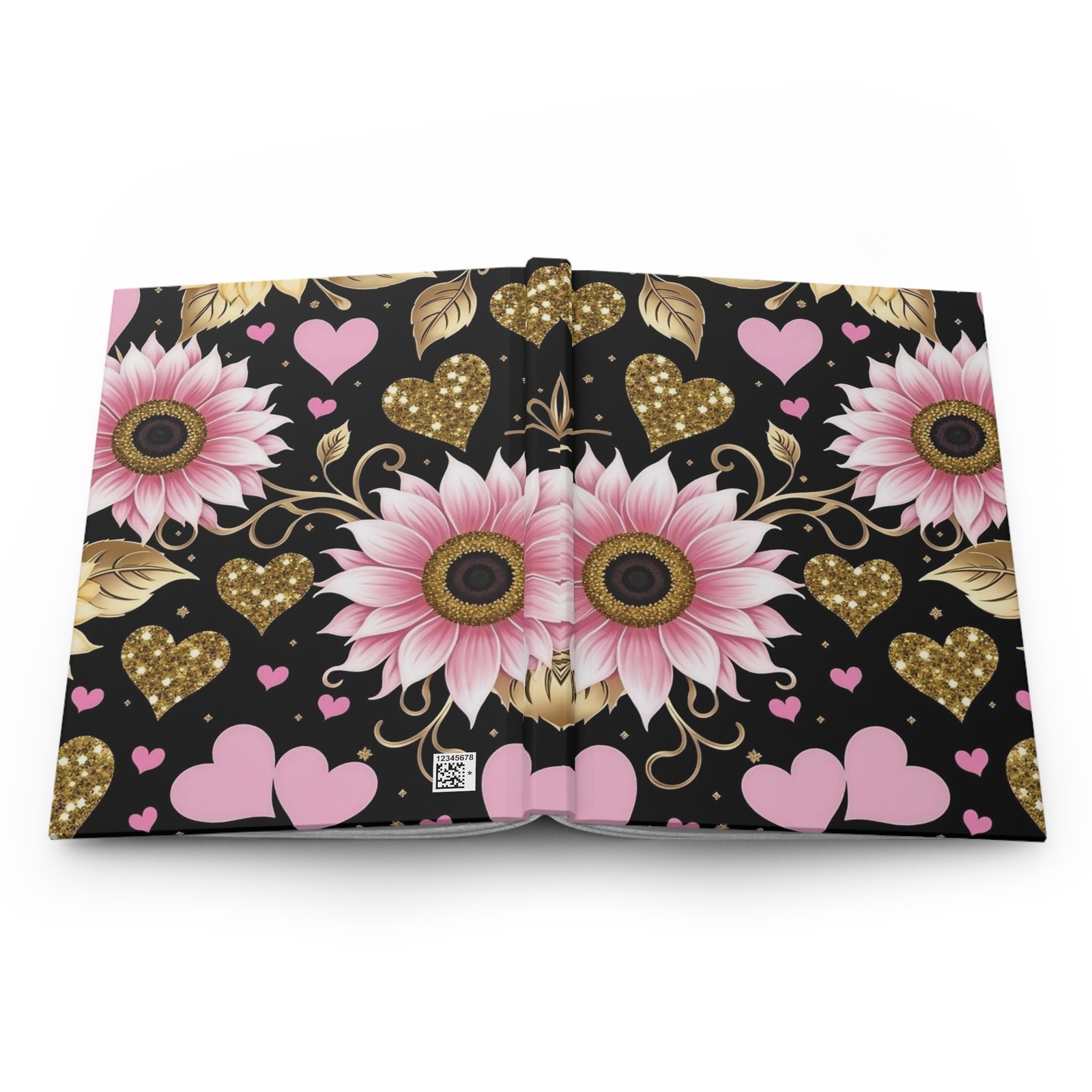 Floral Pink & Glitter Gold Hearts Hardcover Journal - Image 6