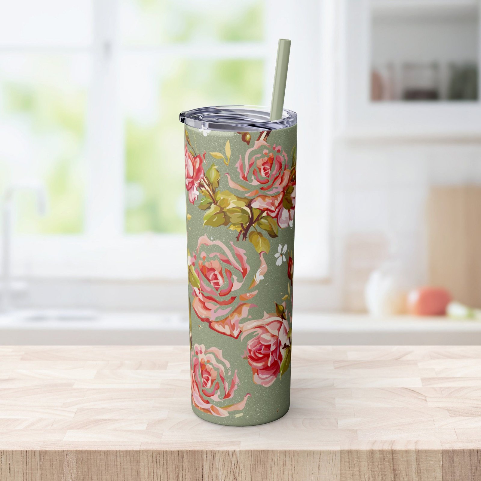 Glitter Rose Skinny Tumbler, 20oz - Multiple Colors - Image 30