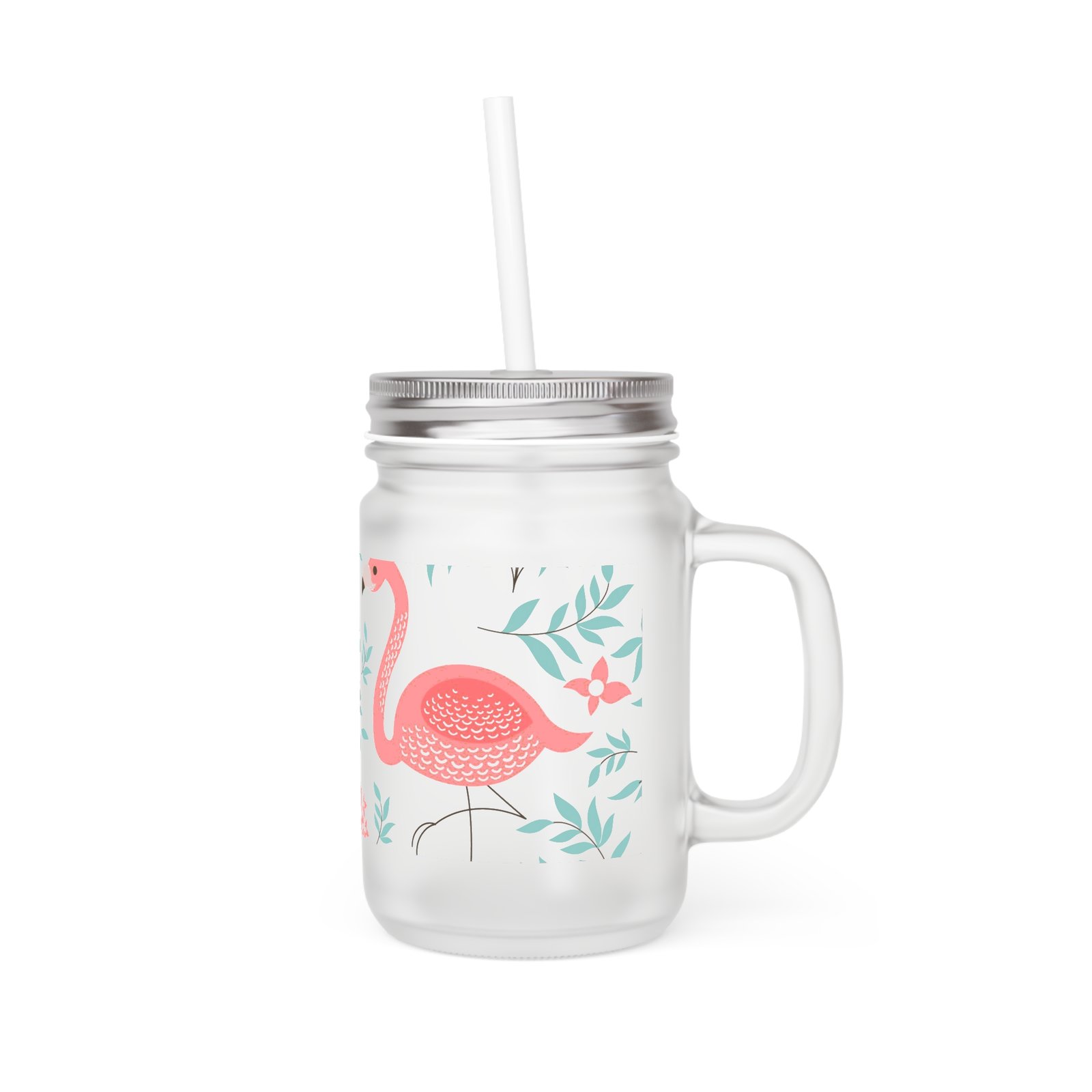 Pink Tropical Flamingo Mason Jar Glass - Image 4