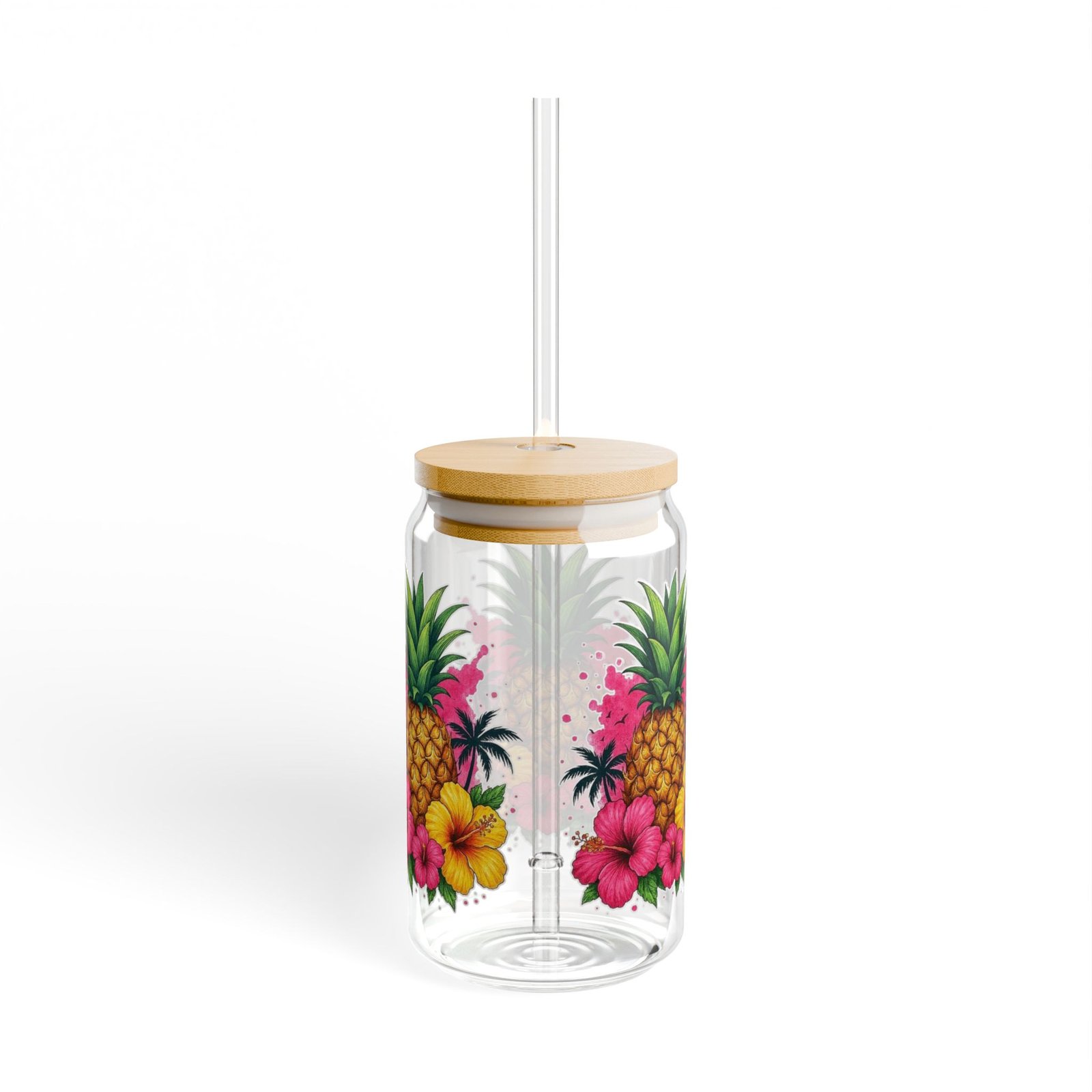 Pineapple Hibiscus Tropical Sipper Glass – 16oz with Straw - Image 3