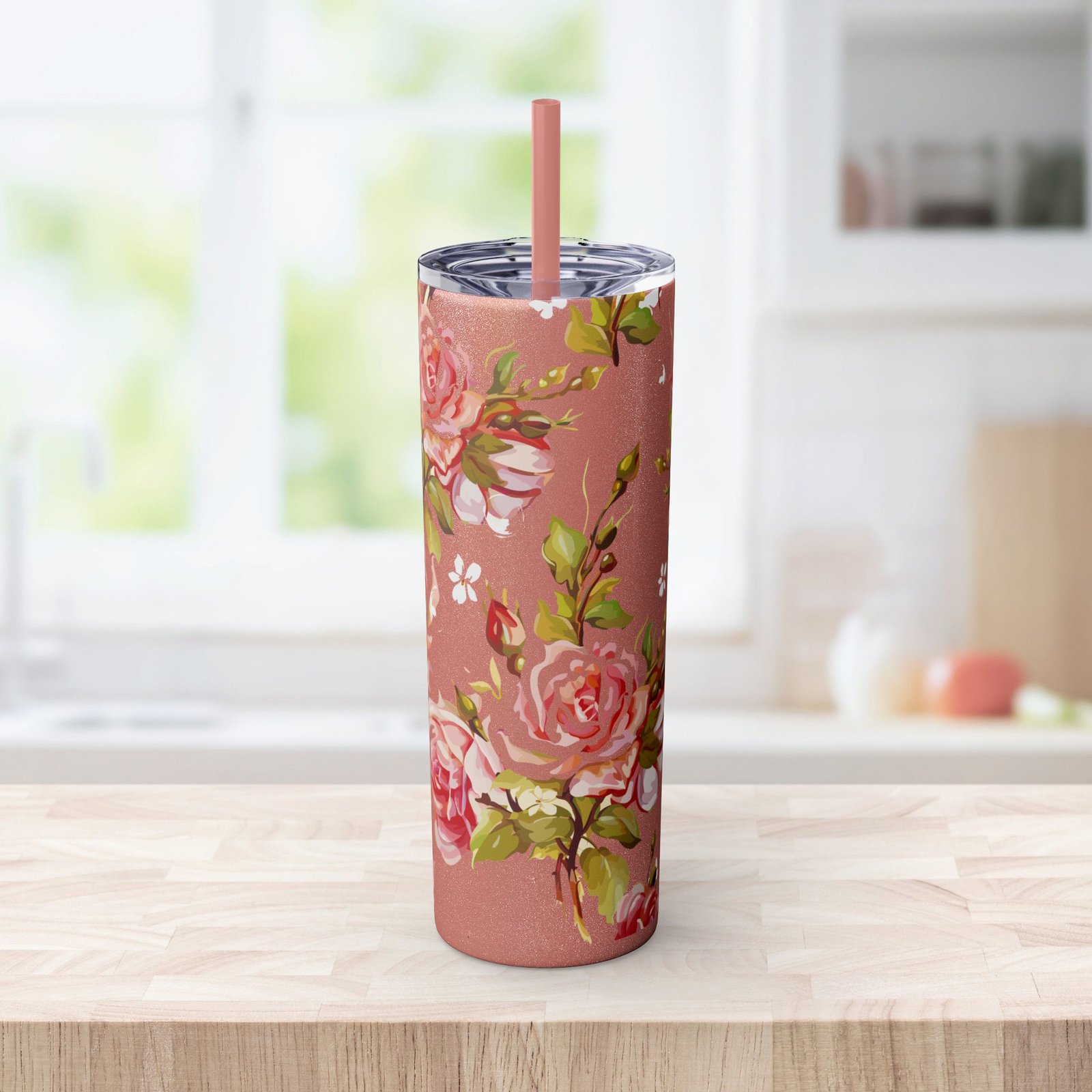 Glitter Rose Skinny Tumbler, 20oz - Multiple Colors - Image 15