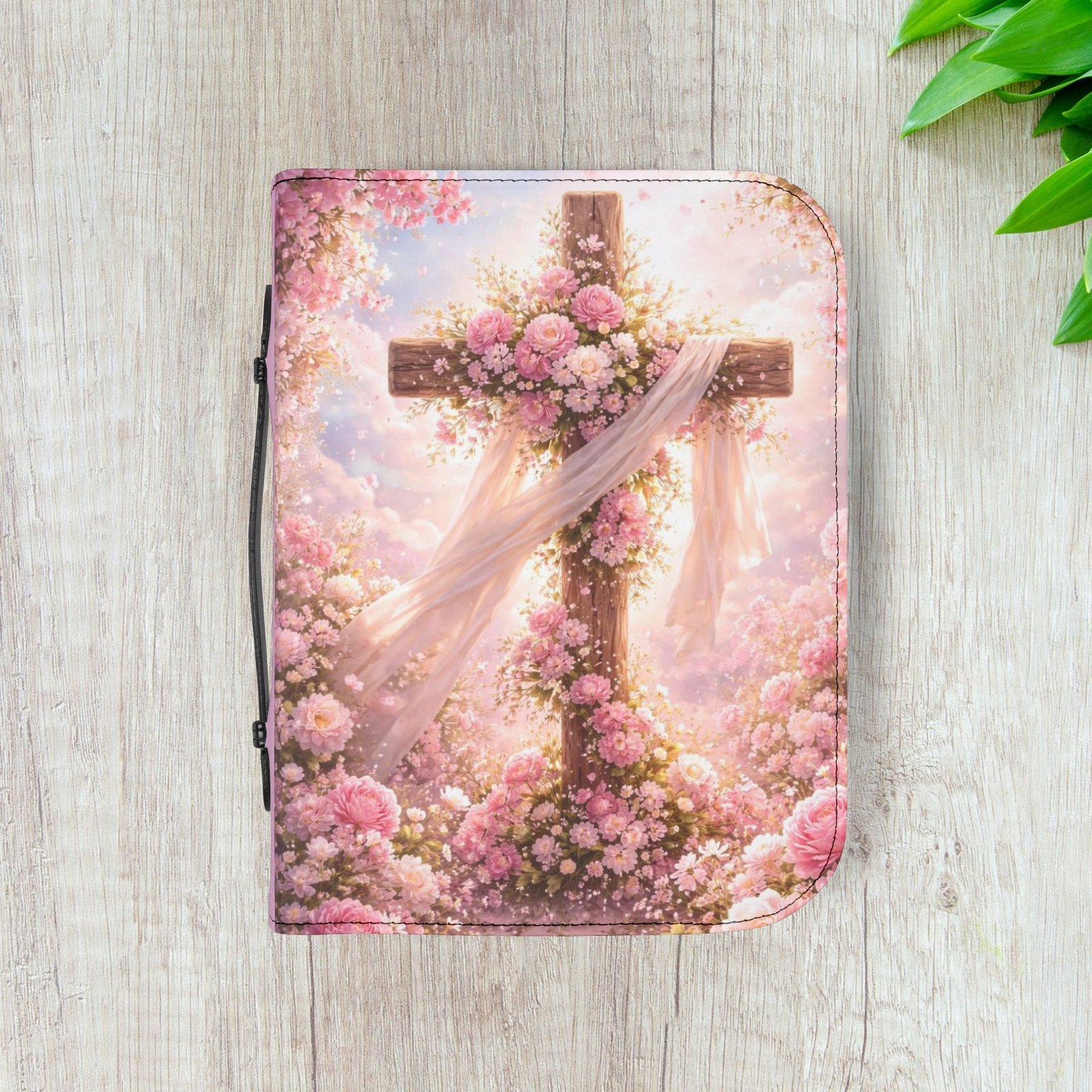 Pink Floral Cross Zippered Bible Cover Case - Image 16