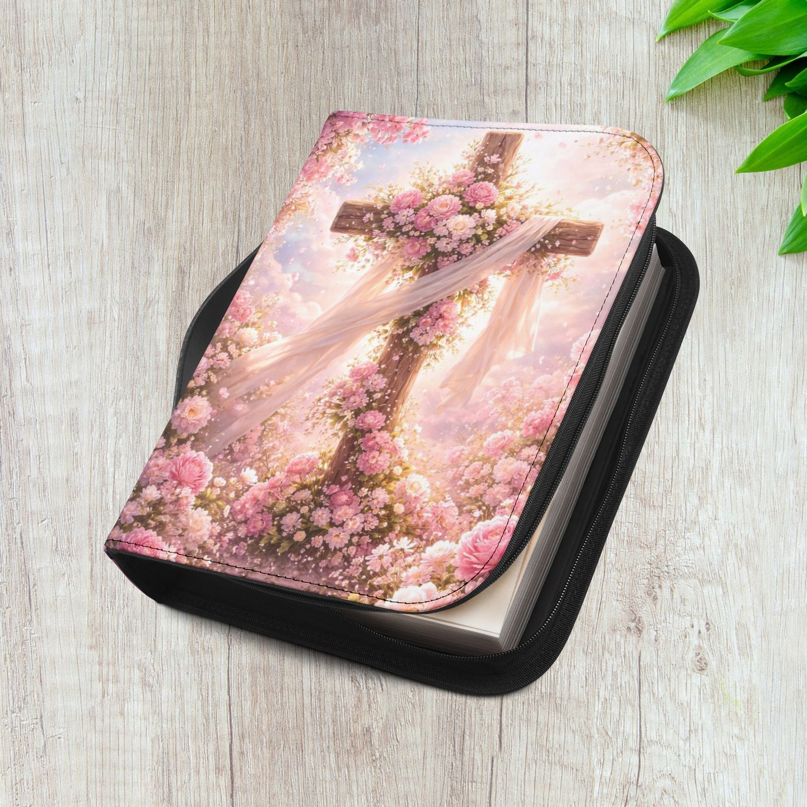 Pink Floral Cross Zippered Bible Cover Case - Image 20