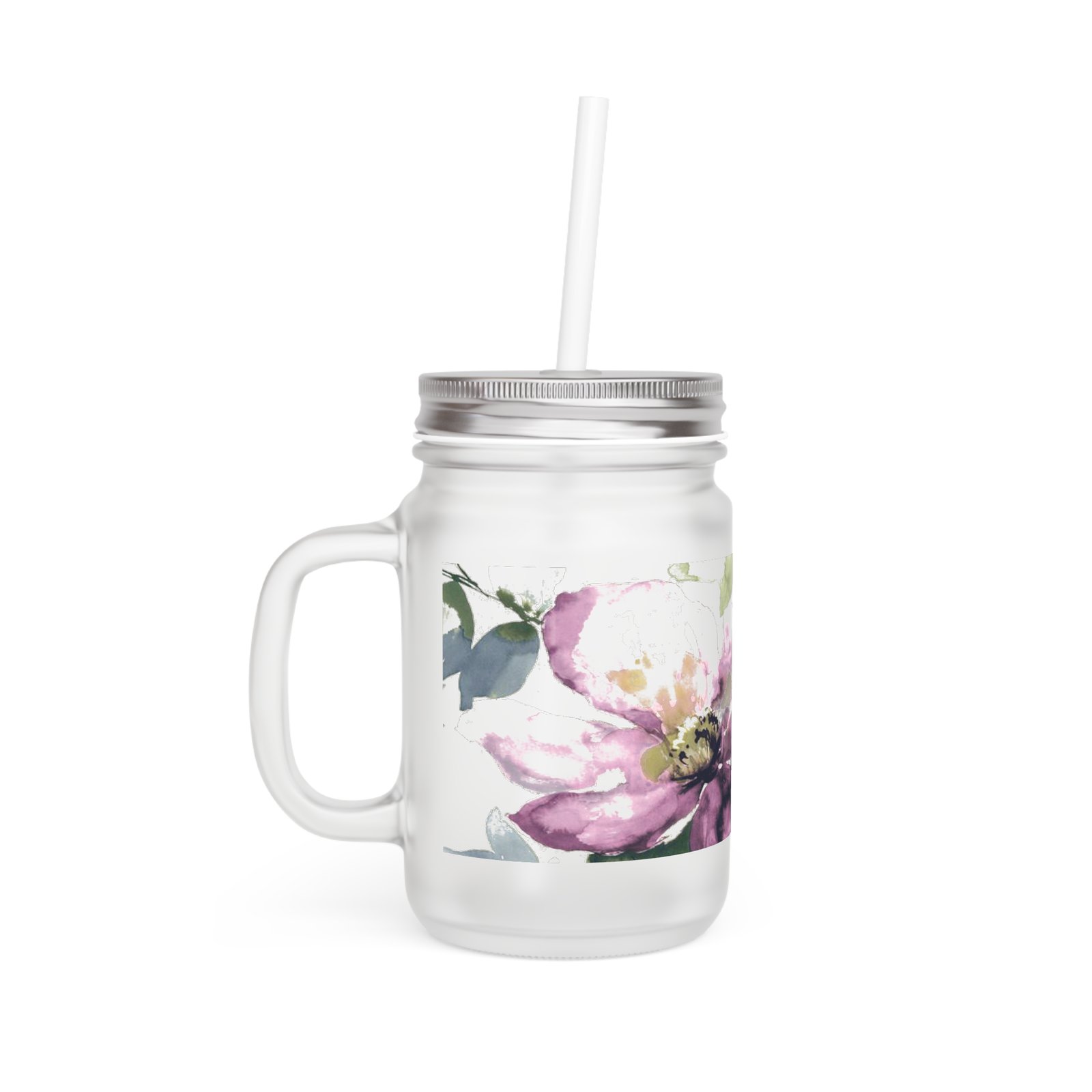 Vintage Purple Floral Mason Jar Glass Mug - Image 3