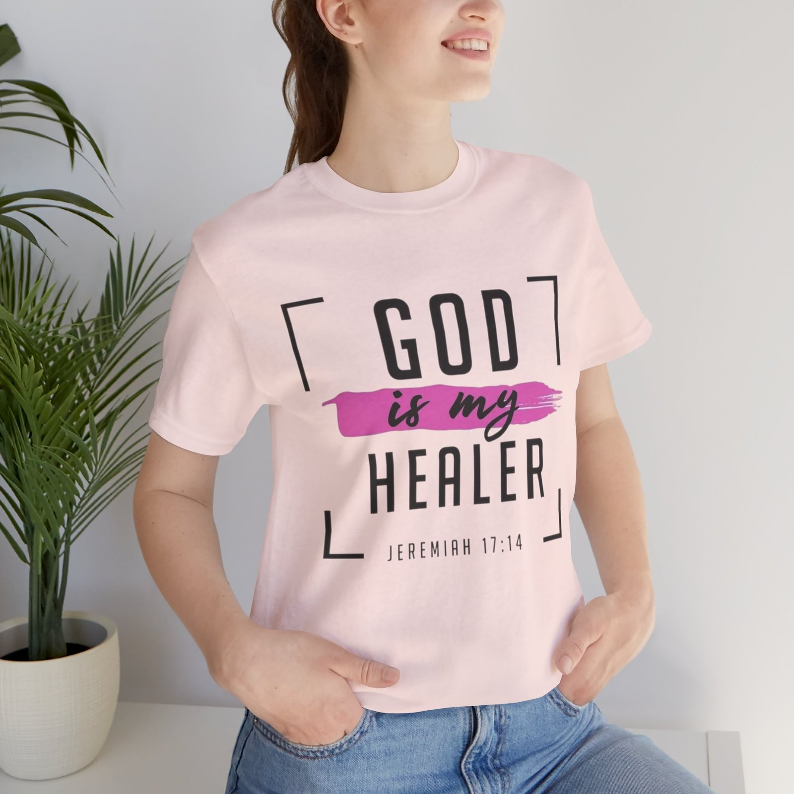 God is My Healer - Pink - Unisex T-Shirt - Image 8