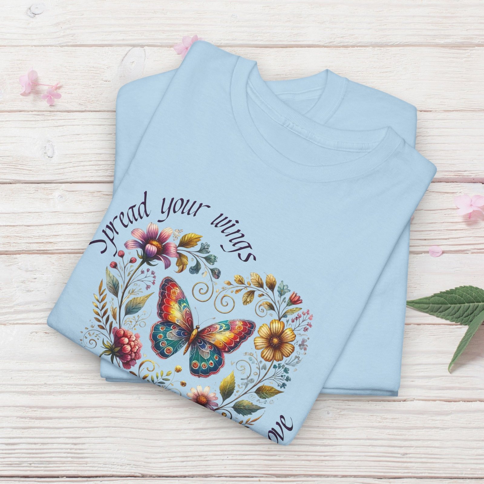 "Spread your Wings, Spread Love" Floral Butterfly T-Shirt - Image 16