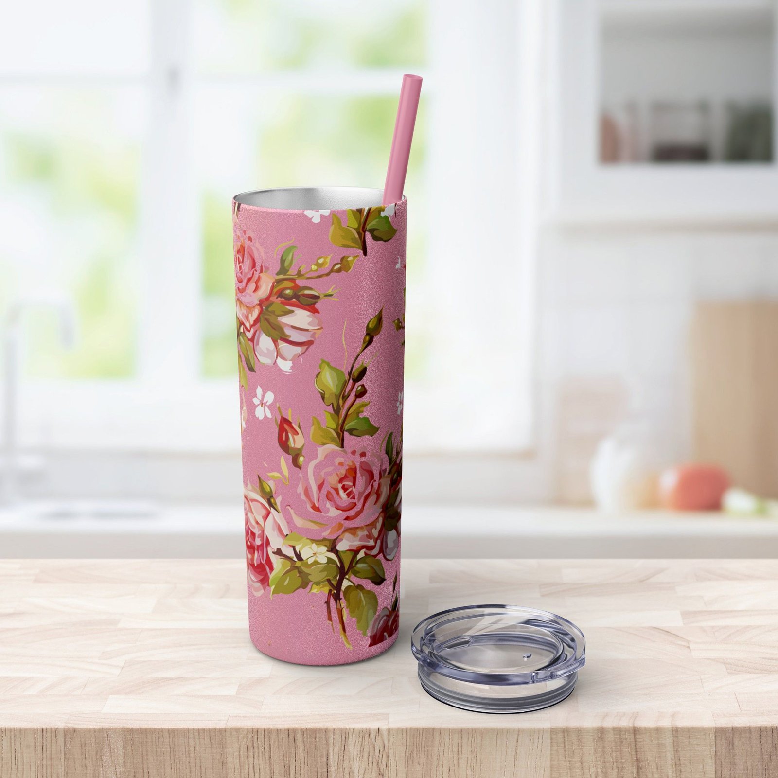 Glitter Rose Skinny Tumbler, 20oz - Multiple Colors - Image 6