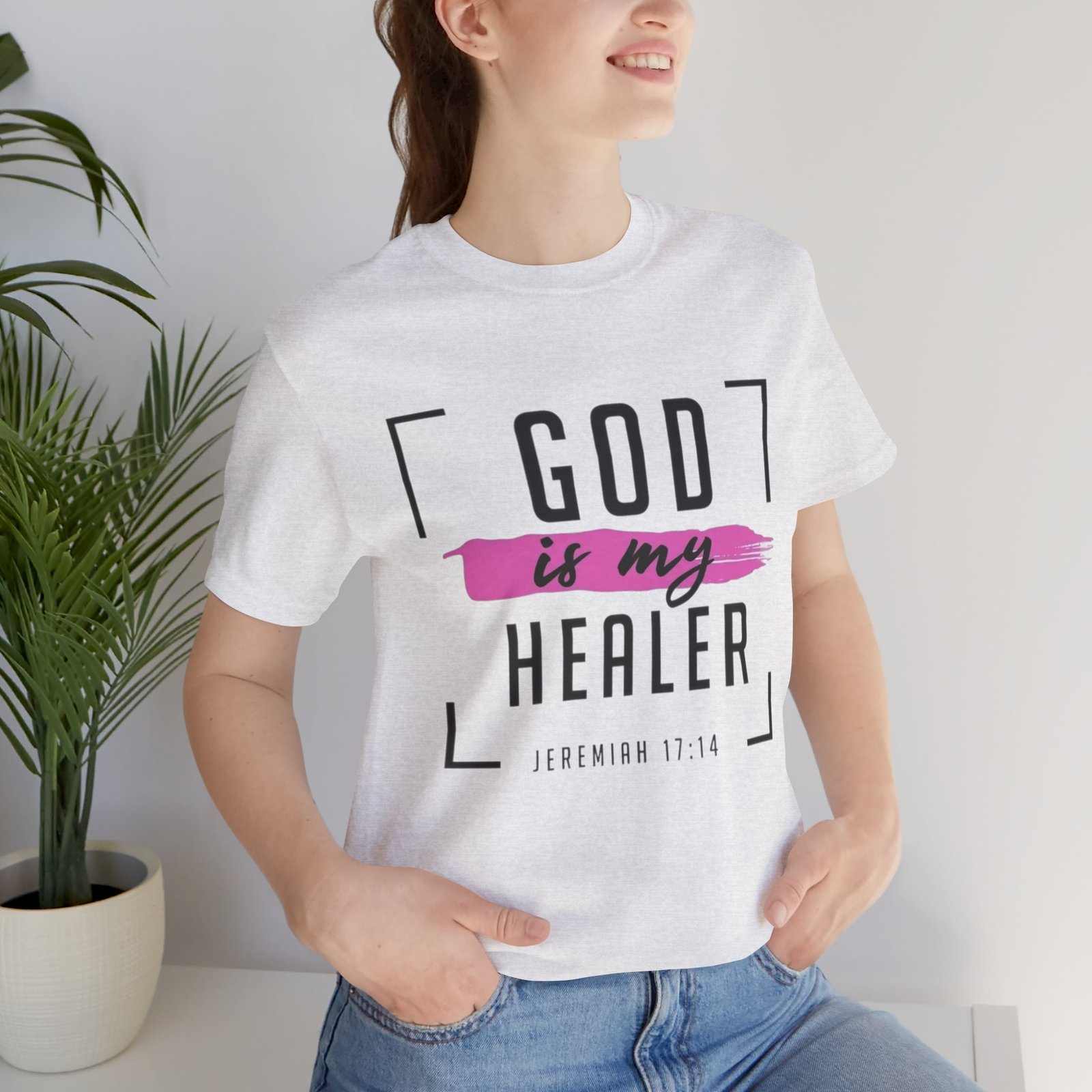 God is My Healer - Pink - Unisex T-Shirt - Image 12
