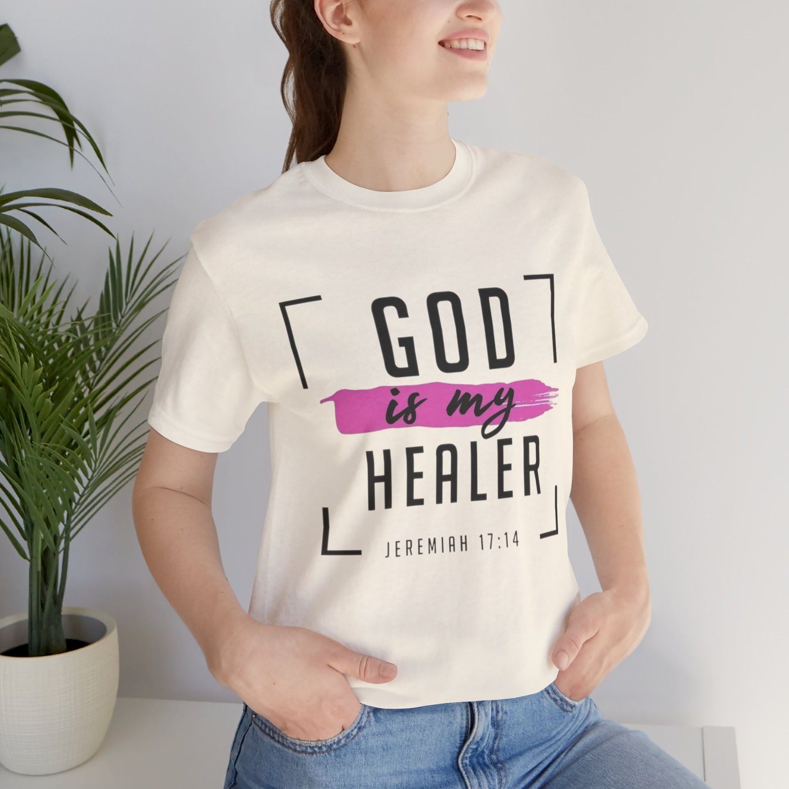 God is My Healer - Pink - Unisex T-Shirt - Image 16