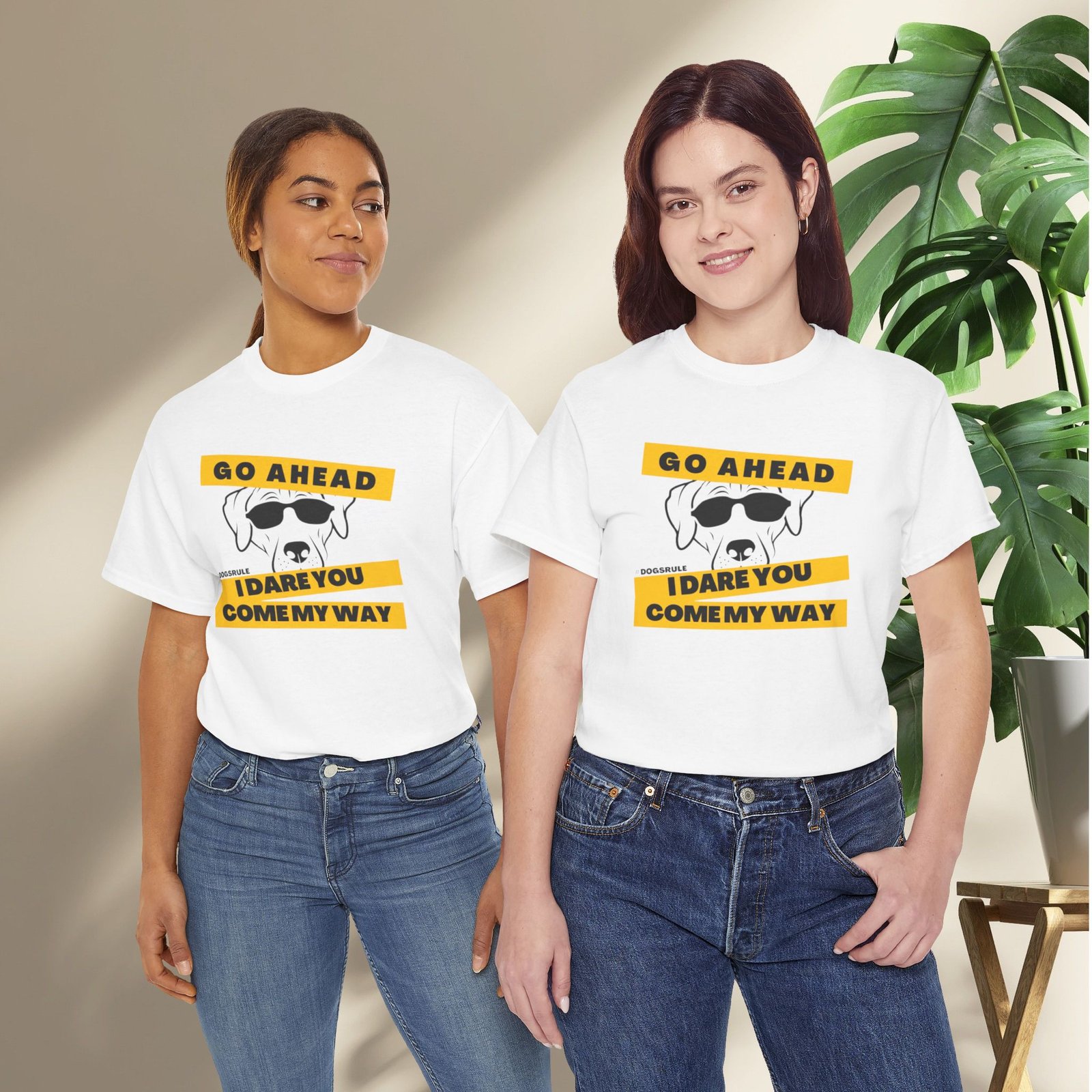 "Go Ahead I Dare You Come My Way" #Dogsrule Sunglasses Pup Unisex T-Shirt - Image 5