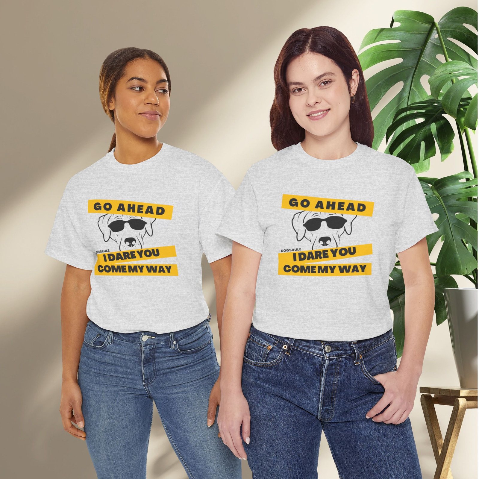 "Go Ahead I Dare You Come My Way" #Dogsrule Sunglasses Pup Unisex T-Shirt - Image 11