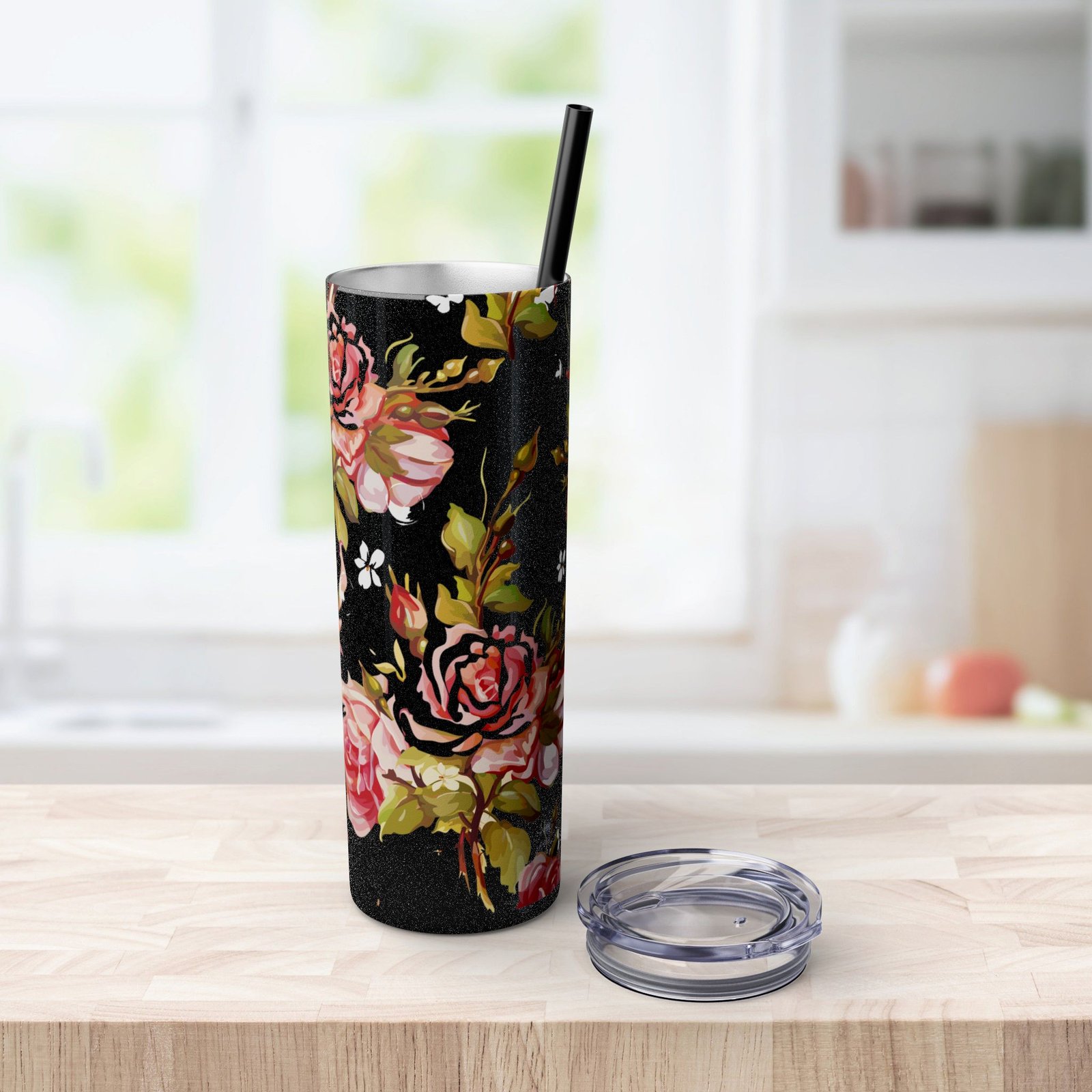 Glitter Rose Skinny Tumbler, 20oz - Multiple Colors - Image 27