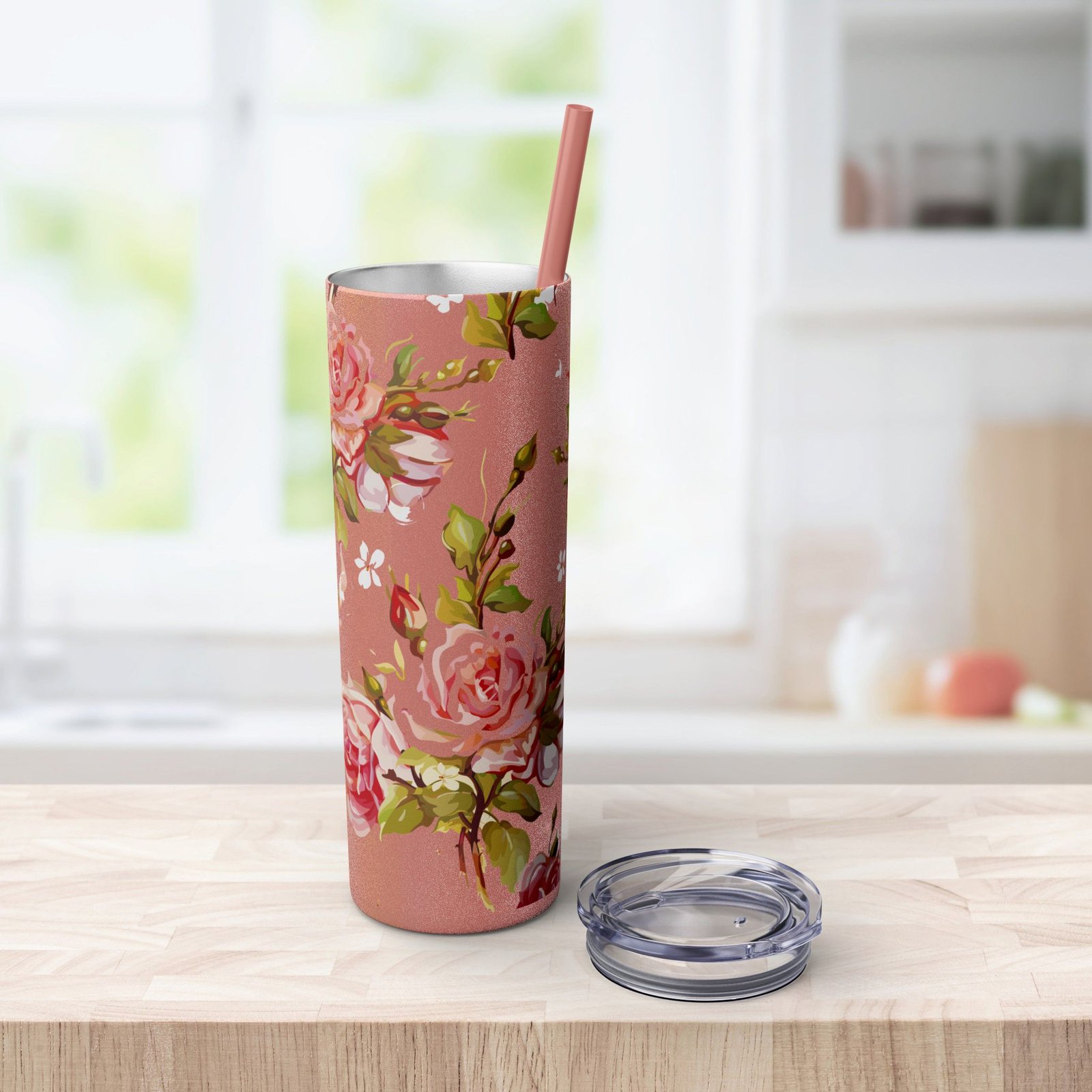 Glitter Rose Skinny Tumbler, 20oz - Multiple Colors - Image 20