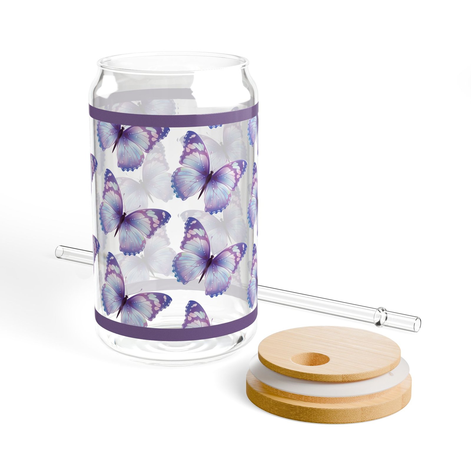 Purple Spring Butterfly Sipper Glass  — Reusable Straw (16 oz) - Image 5