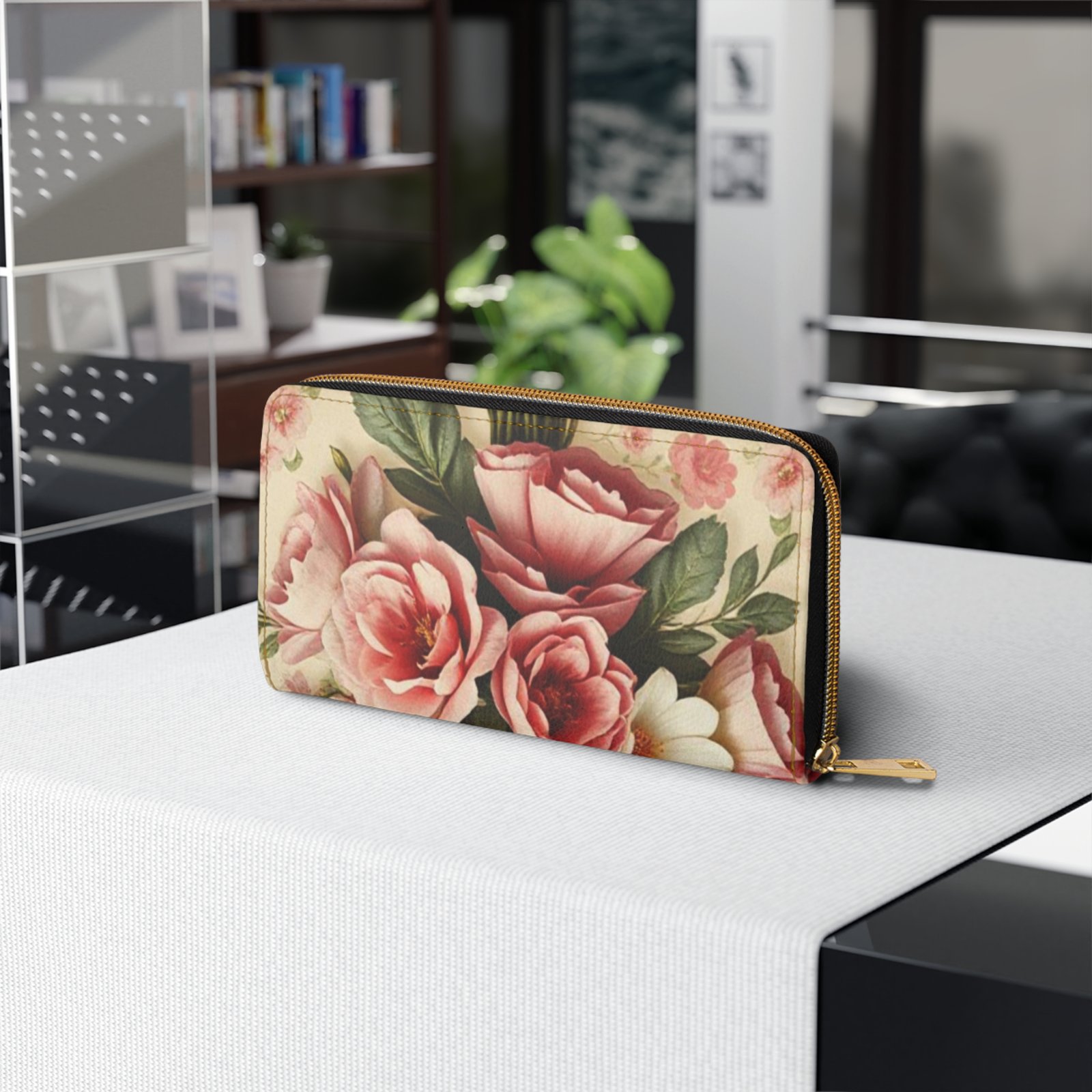 Vintage Pink Floral Bouquet Zipper Wallet