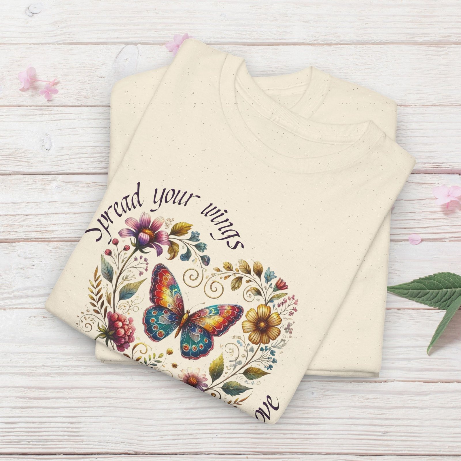 "Spread your Wings, Spread Love" Floral Butterfly T-Shirt - Image 6