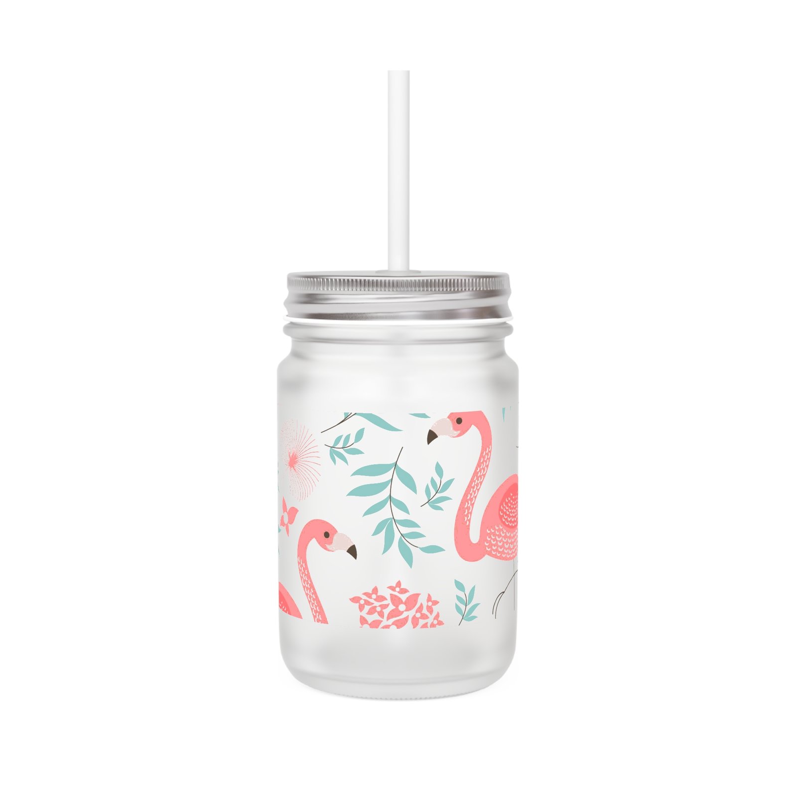 Pink Tropical Flamingo Mason Jar Glass - Image 2