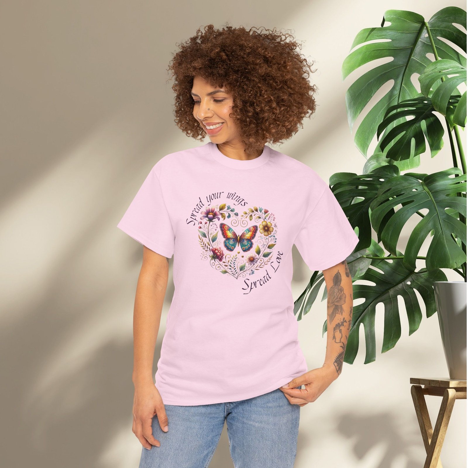 "Spread your Wings, Spread Love" Floral Butterfly T-Shirt - Image 21