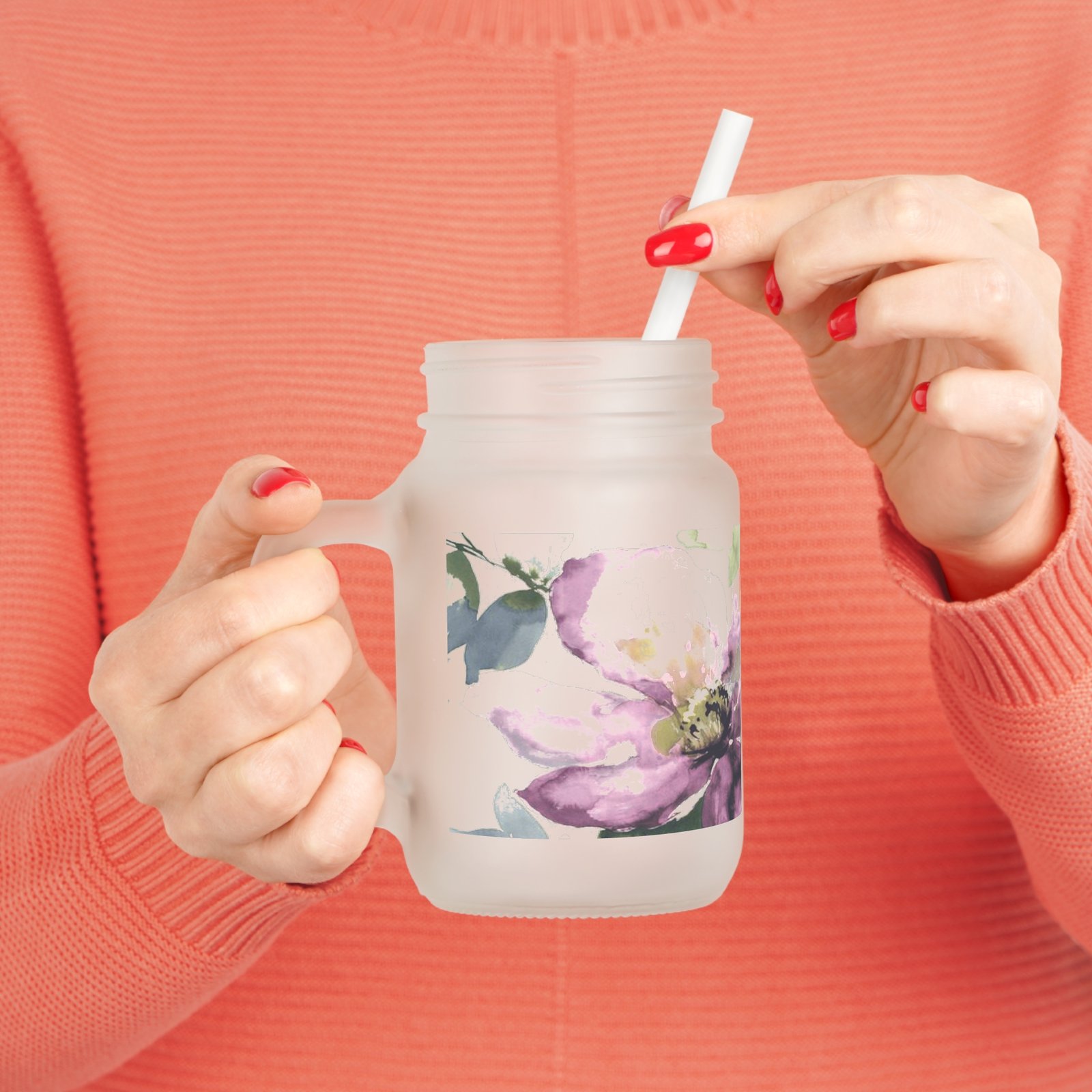 Vintage Purple Floral Mason Jar Glass Mug - Image 5