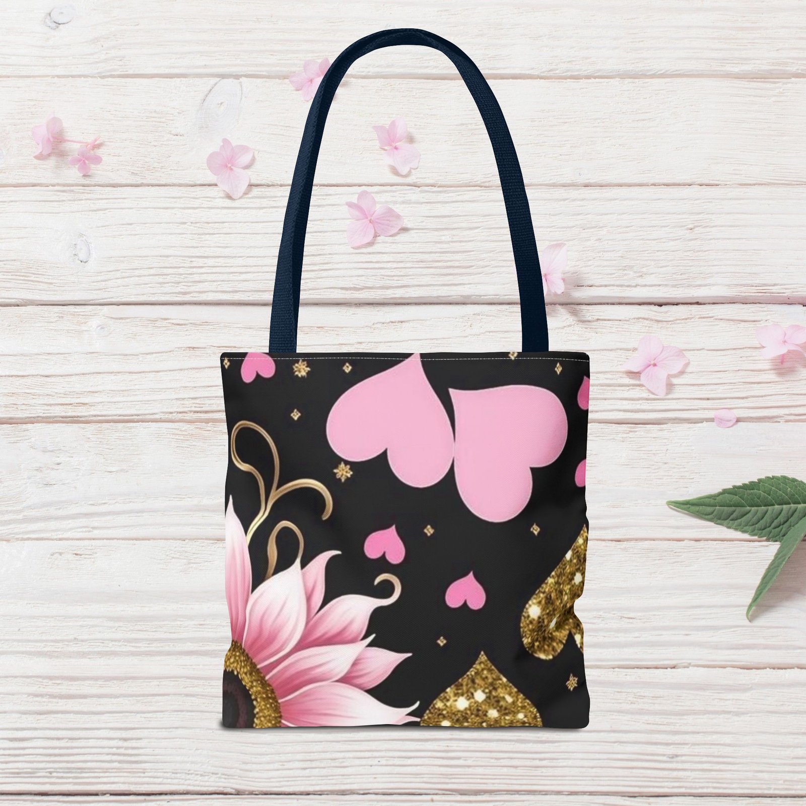 Pink Floral & Glitter Gold Hearts Tote Bag - Image 26