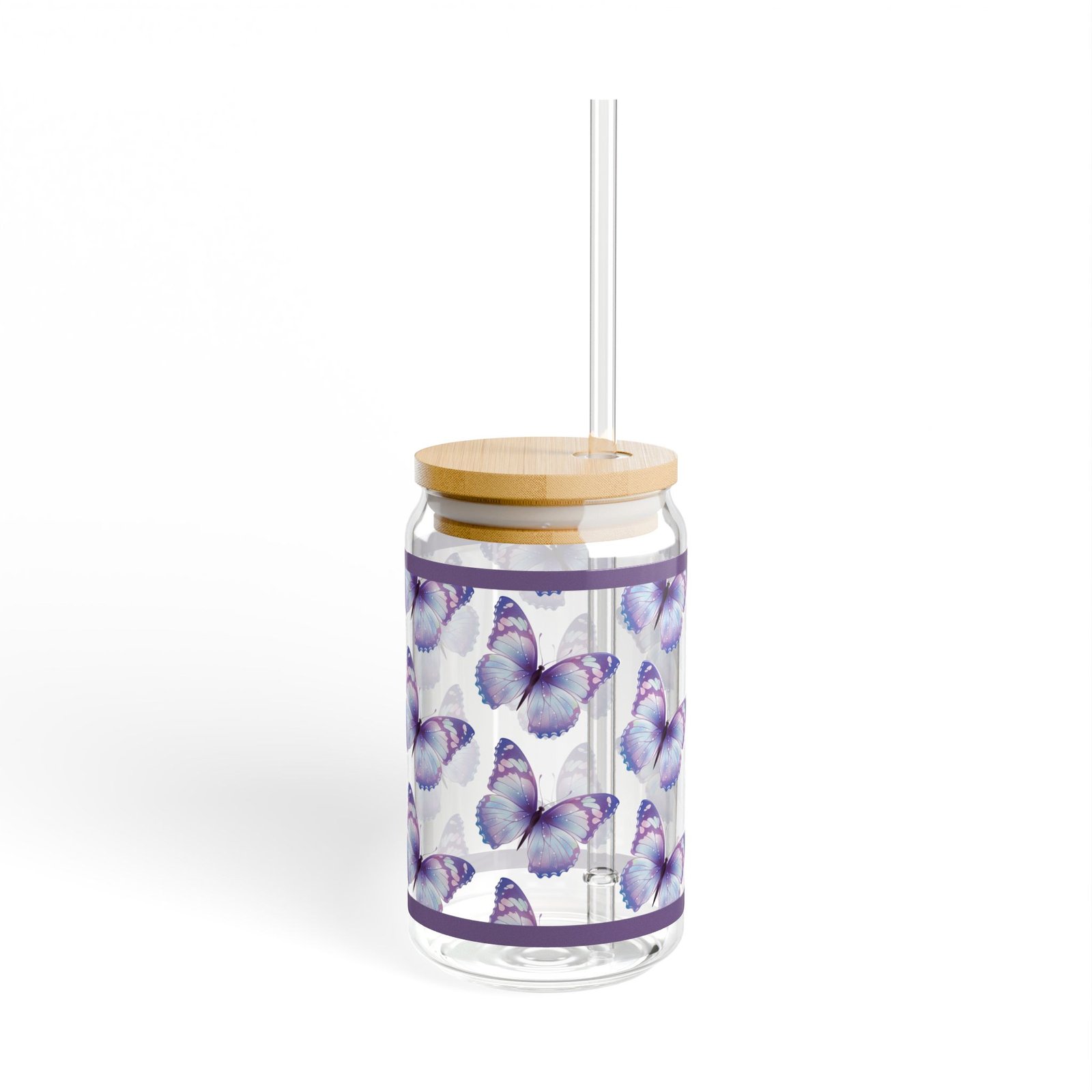 Purple Spring Butterfly Sipper Glass  — Reusable Straw (16 oz) - Image 3