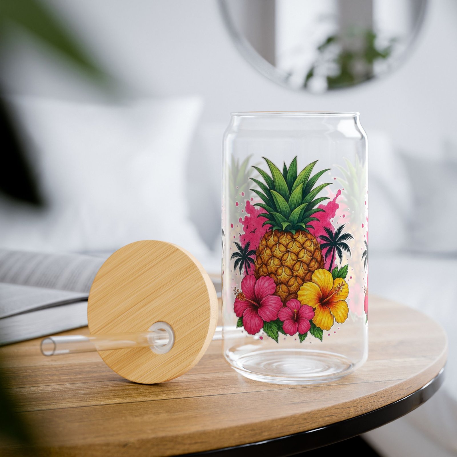 Pineapple Hibiscus Tropical Sipper Glass – 16oz with Straw - Image 7