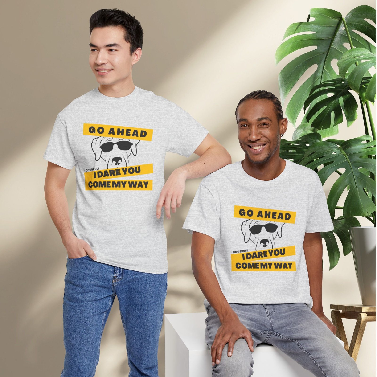 "Go Ahead I Dare You Come My Way" #Dogsrule Sunglasses Pup Unisex T-Shirt - Image 12