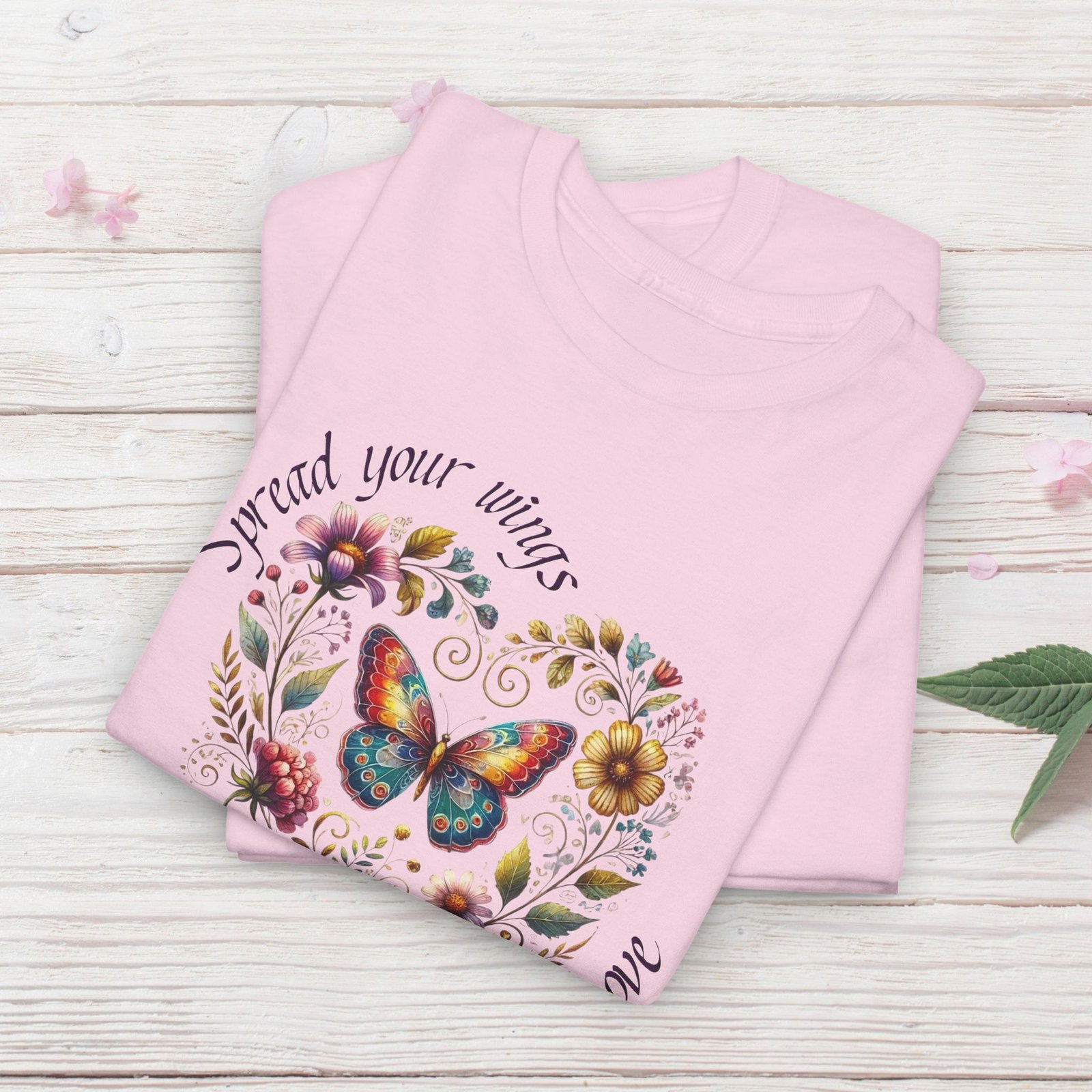 "Spread your Wings, Spread Love" Floral Butterfly T-Shirt - Image 27