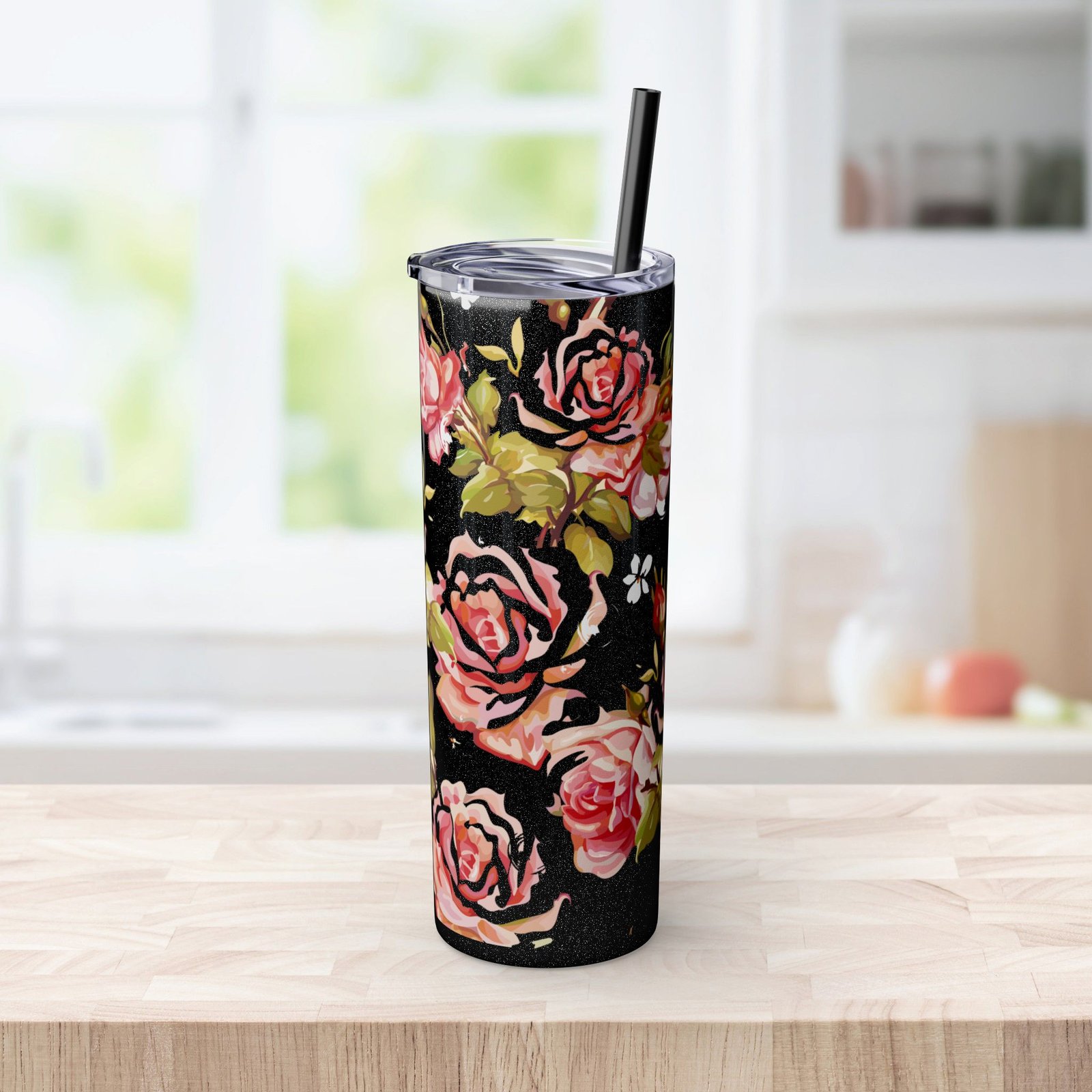 Glitter Rose Skinny Tumbler, 20oz - Multiple Colors - Image 23