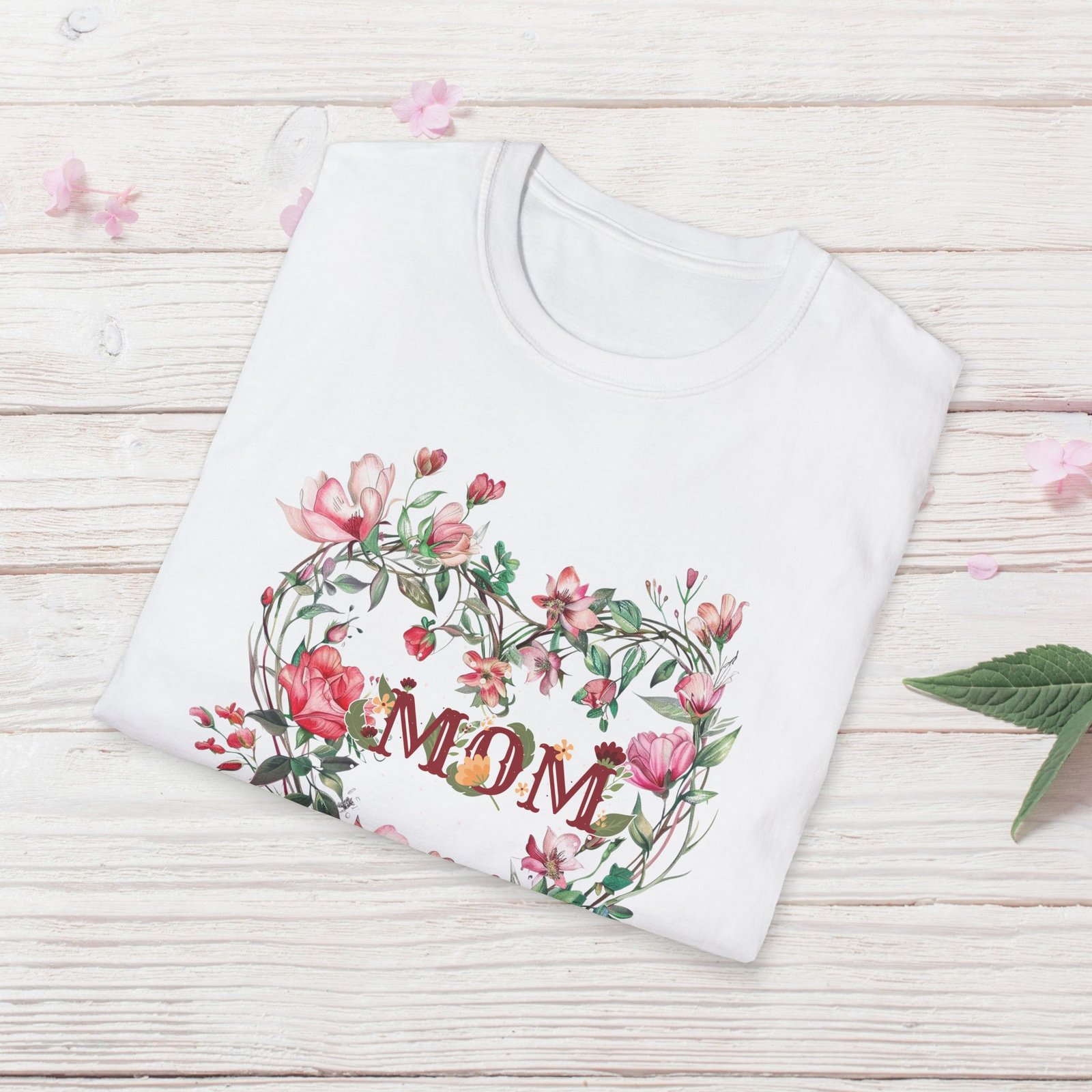 Floral Heart Wreath - MOM T-Shirt - Image 3