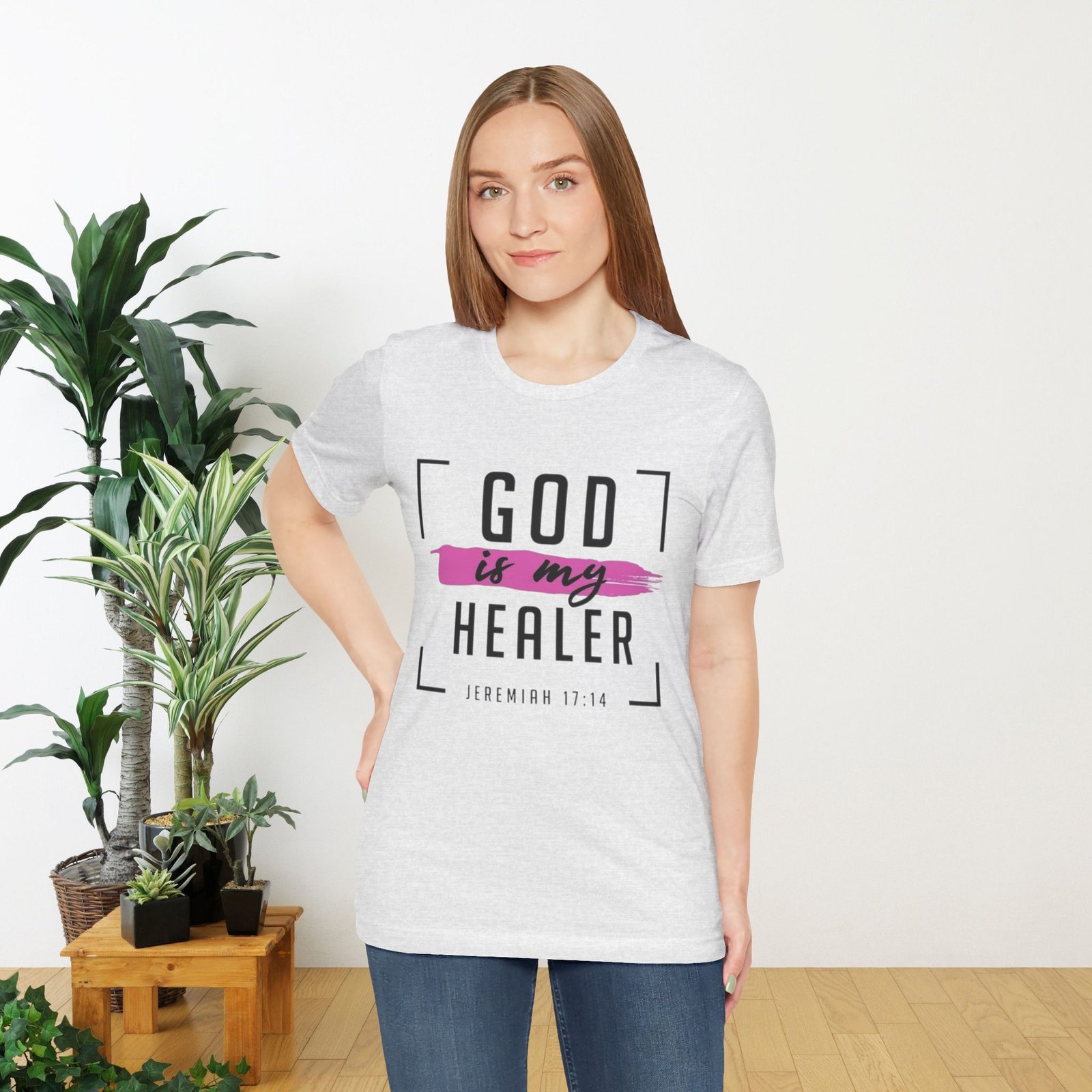 God is My Healer - Pink - Unisex T-Shirt - Image 11