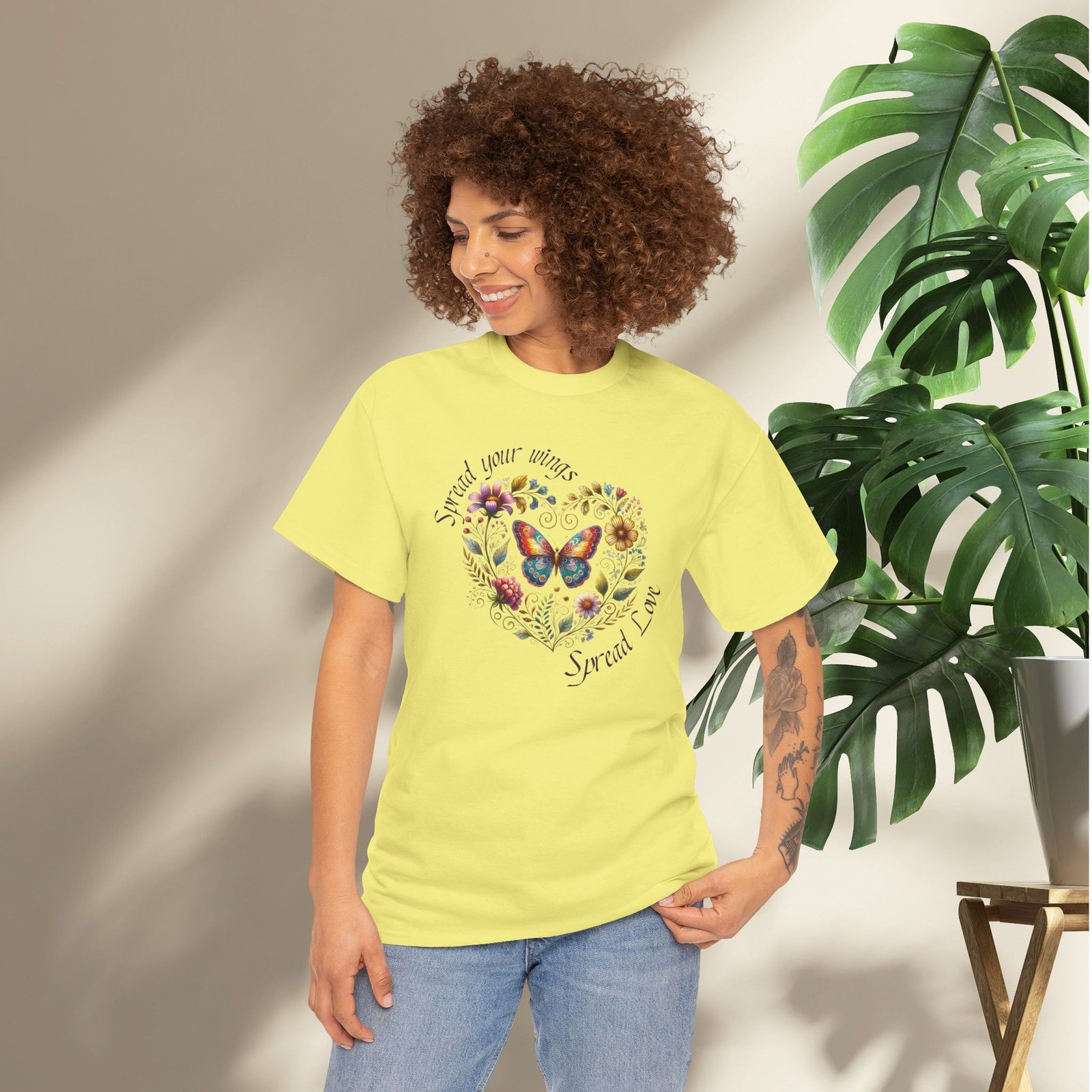 "Spread your Wings, Spread Love" Floral Butterfly T-Shirt - Image 12