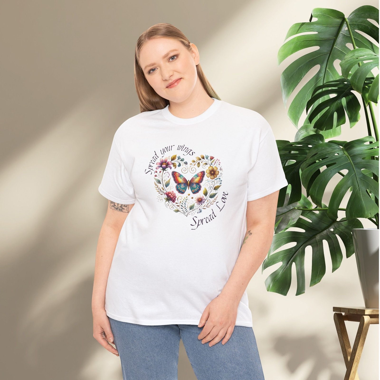 "Spread your Wings, Spread Love" Floral Butterfly T-Shirt - Image 4