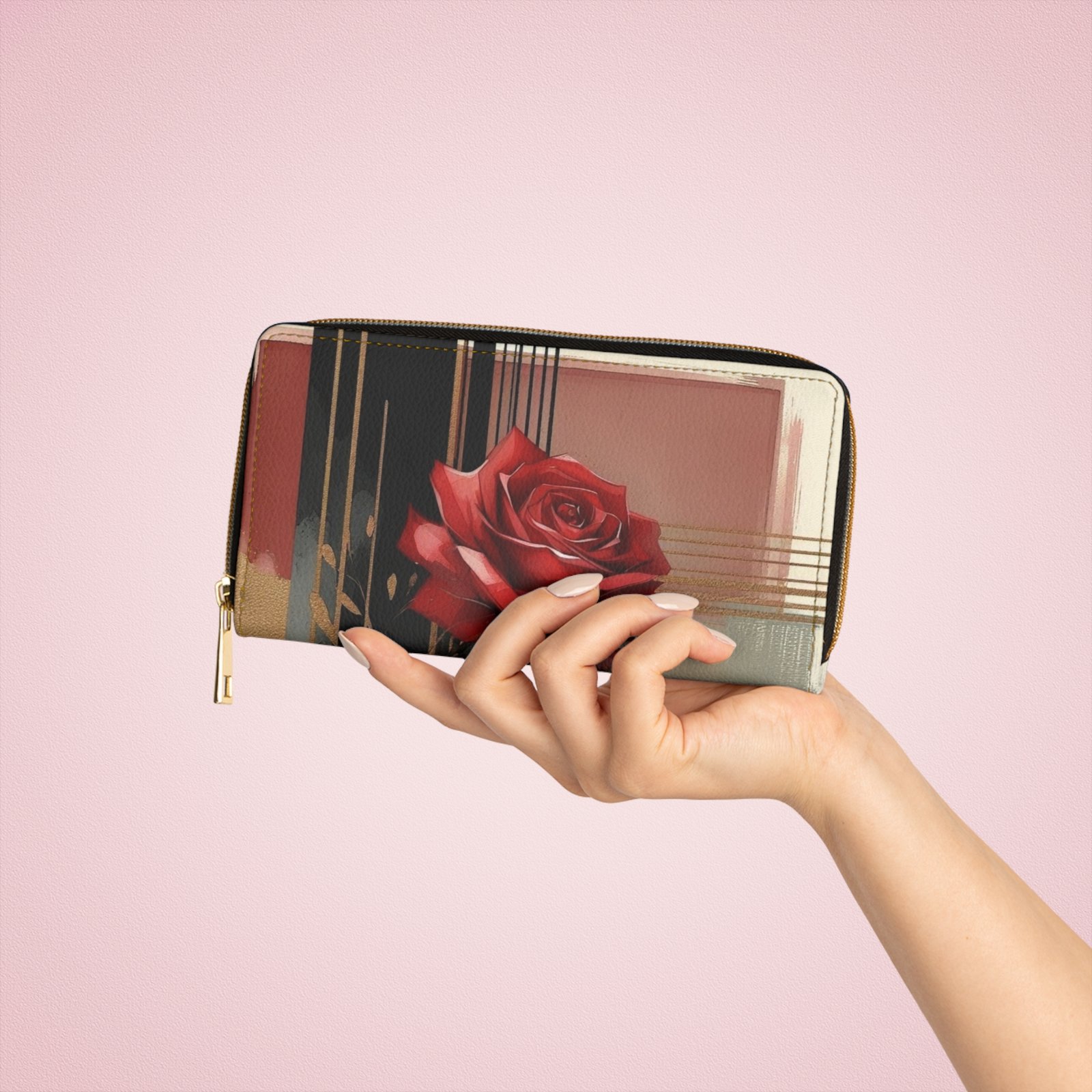 Red Rose Floral Zipper Wallet - Image 3