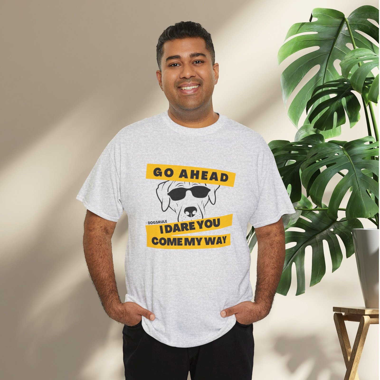 "Go Ahead I Dare You Come My Way" #Dogsrule Sunglasses Pup Unisex T-Shirt - Image 9