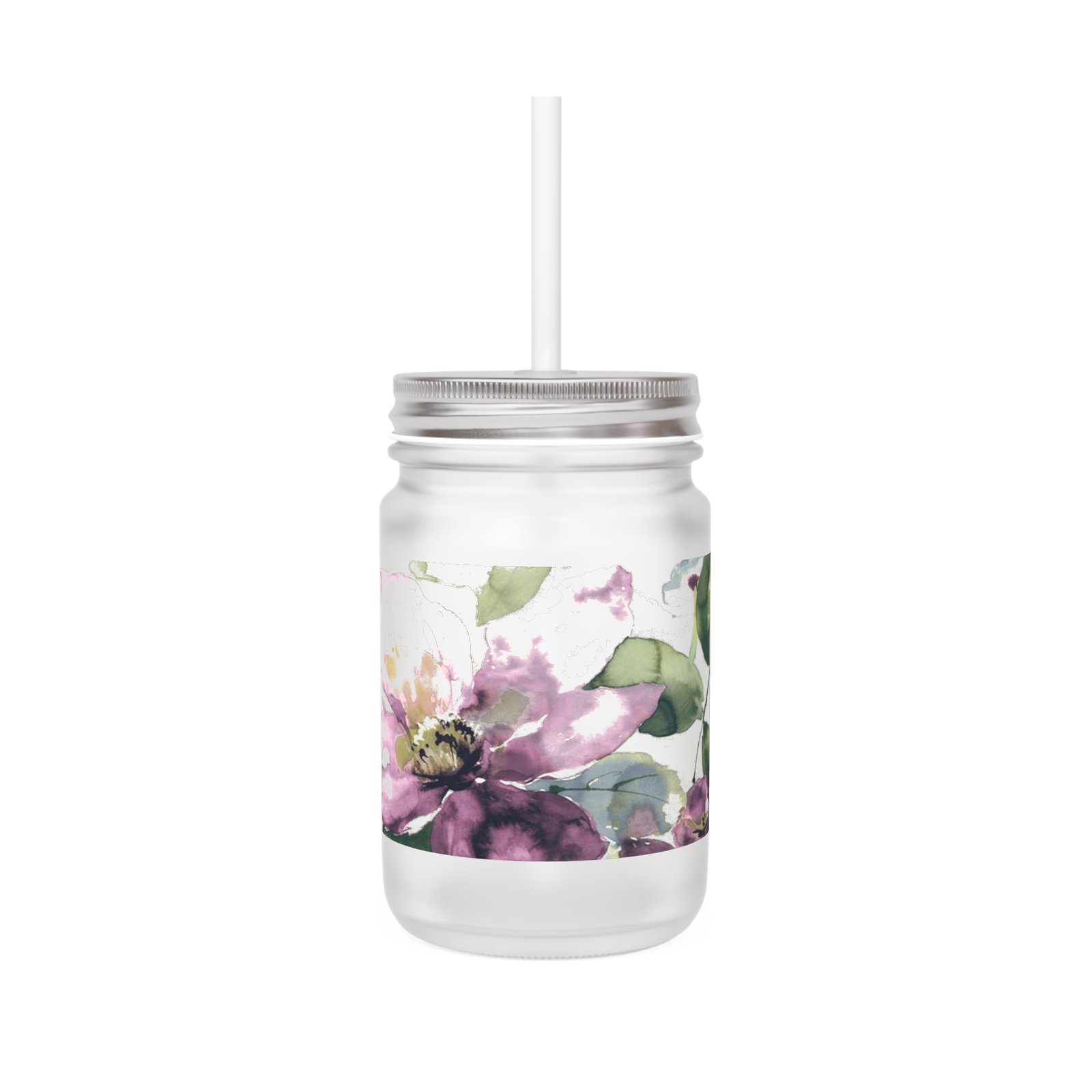 Vintage Purple Floral Mason Jar Glass Mug - Image 2