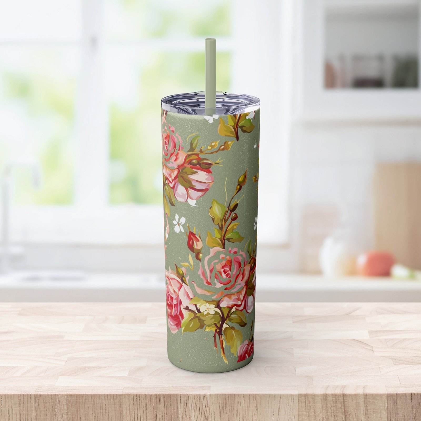 Glitter Rose Skinny Tumbler, 20oz - Multiple Colors - Image 29